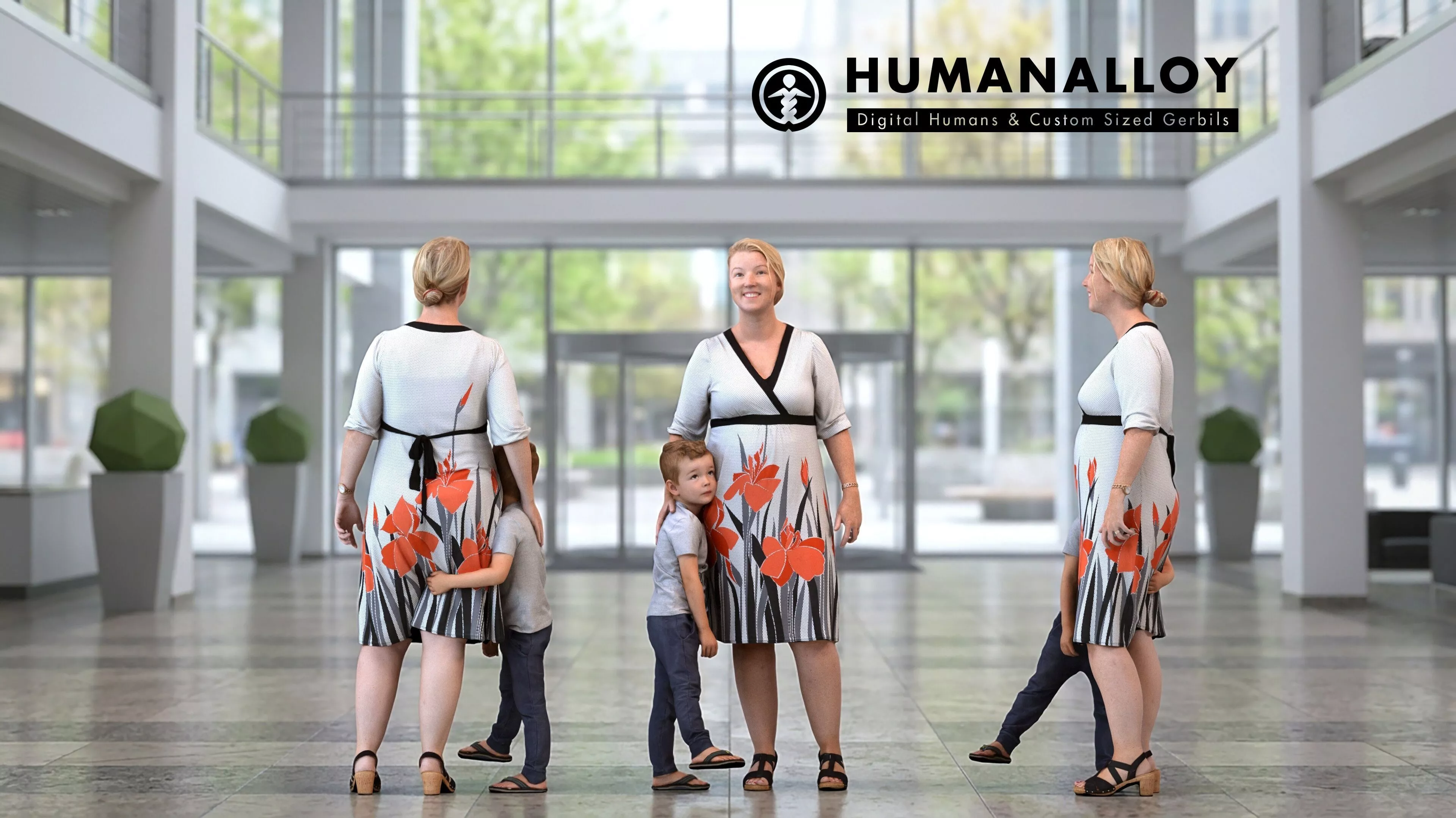 Young Caucasian boy walking with mother in casual transitional 3D model