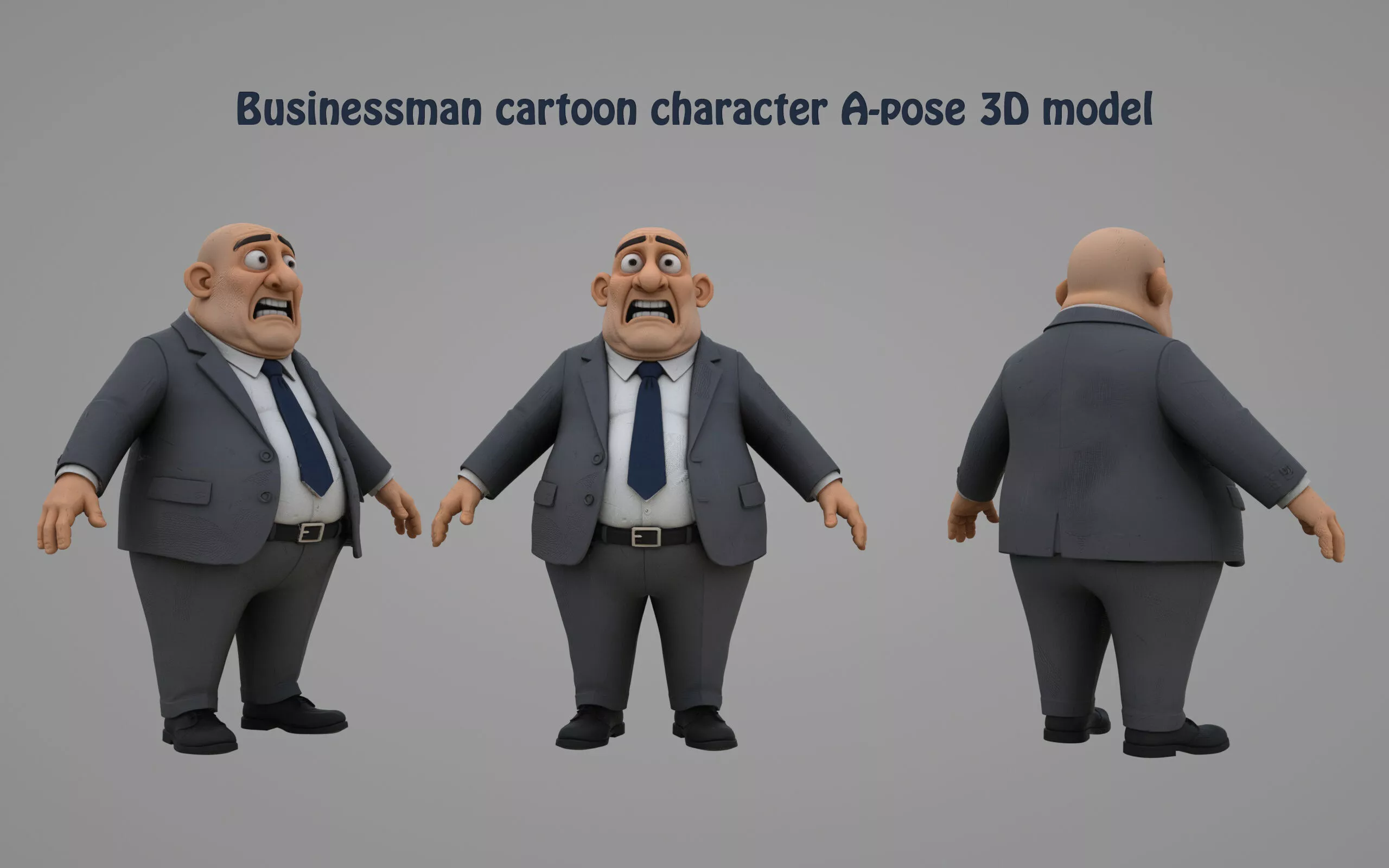 Businessman cartoon character A-pose 3D model Low-poly 3D model
