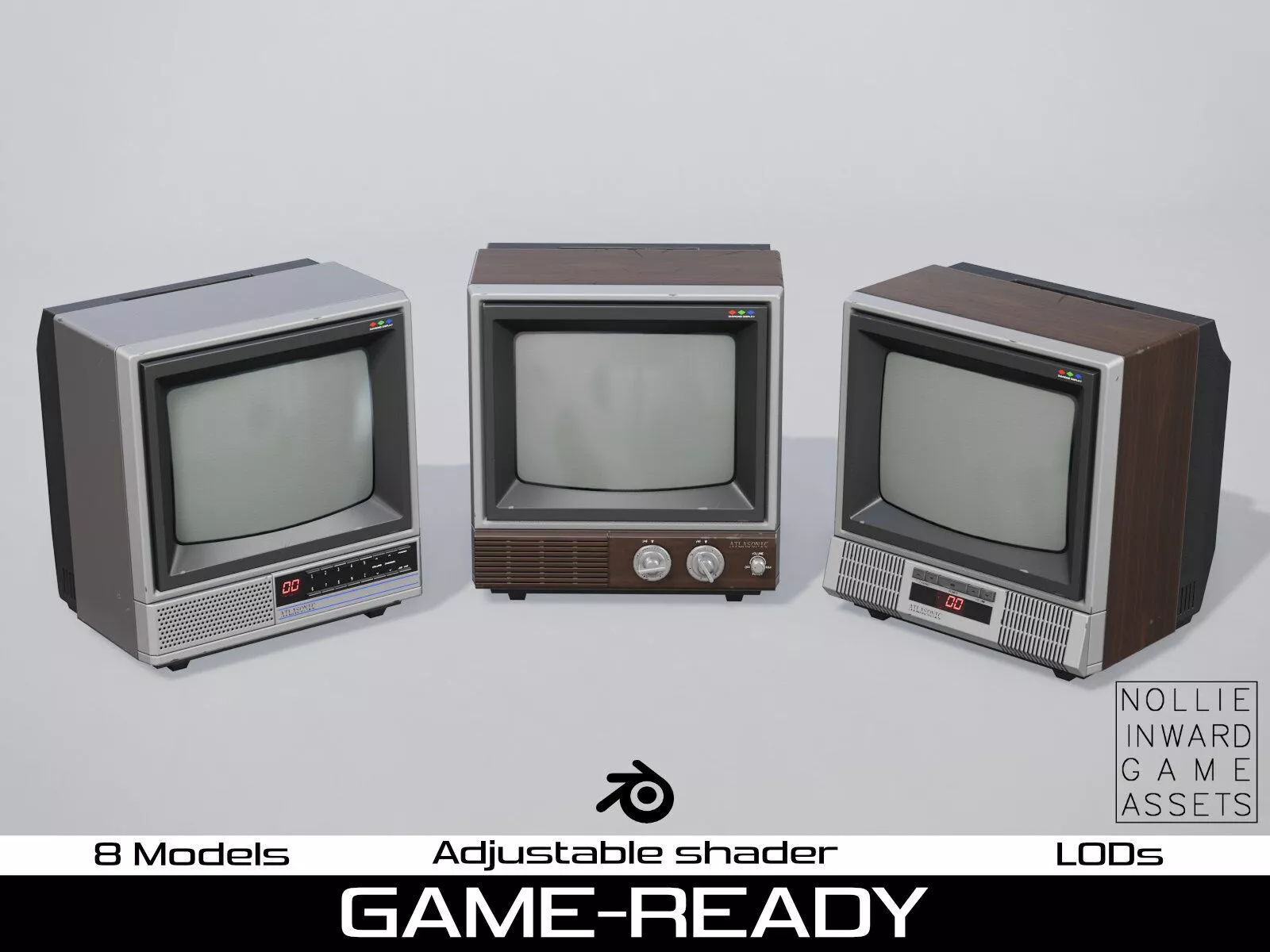 80s TVs Vol2 Kitchen TVs 8 Variants Game Ready PBR Low-poly 3D model