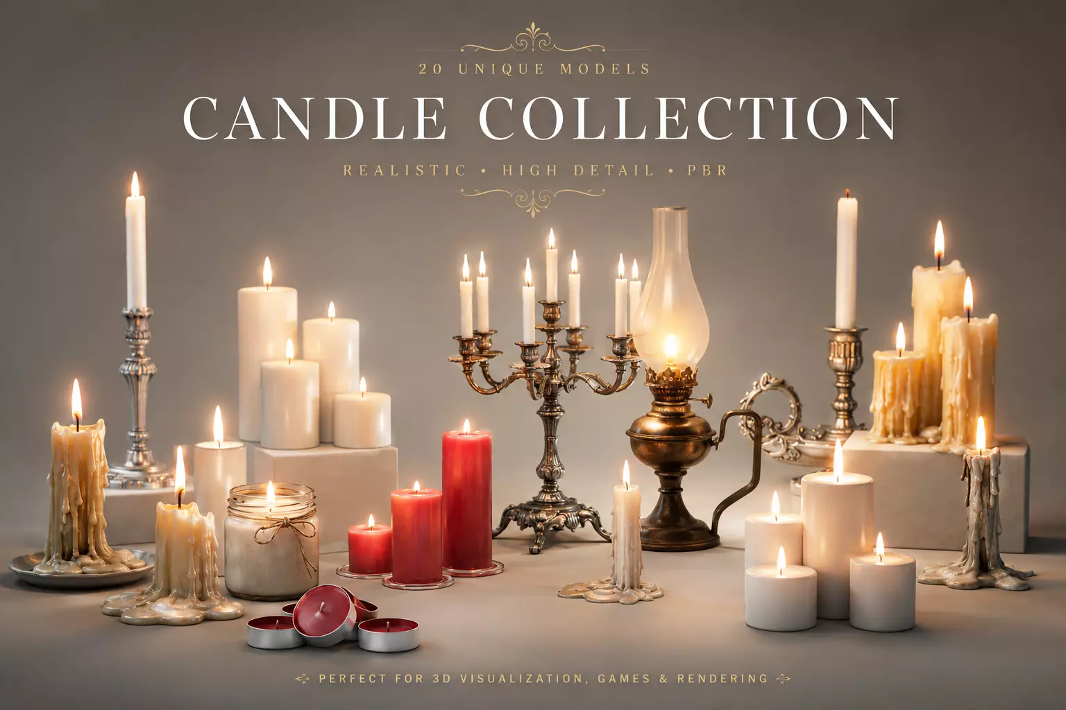 Candle collection Low-poly 3D model