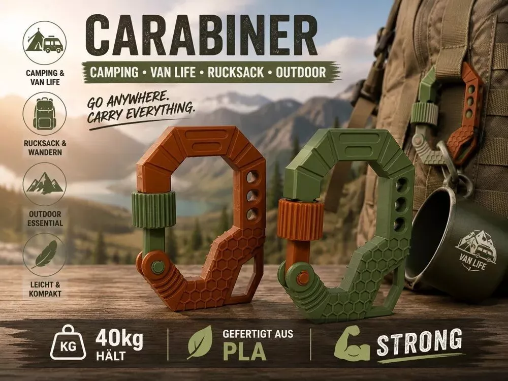 Tactical Outdoor Carabiner Heavy Duty 3D Printable Clip 3D print model
