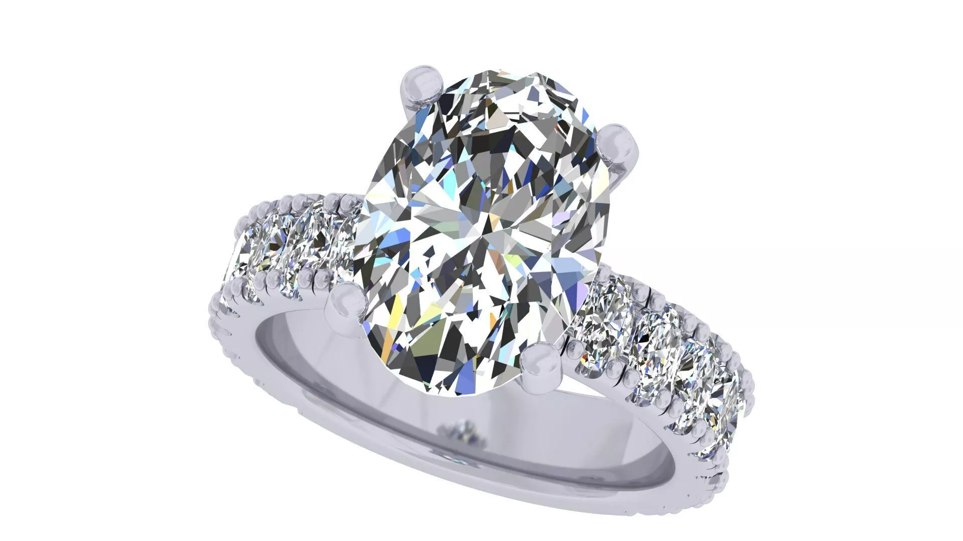 Center Oval Stone Engagement Ring 3D print model
