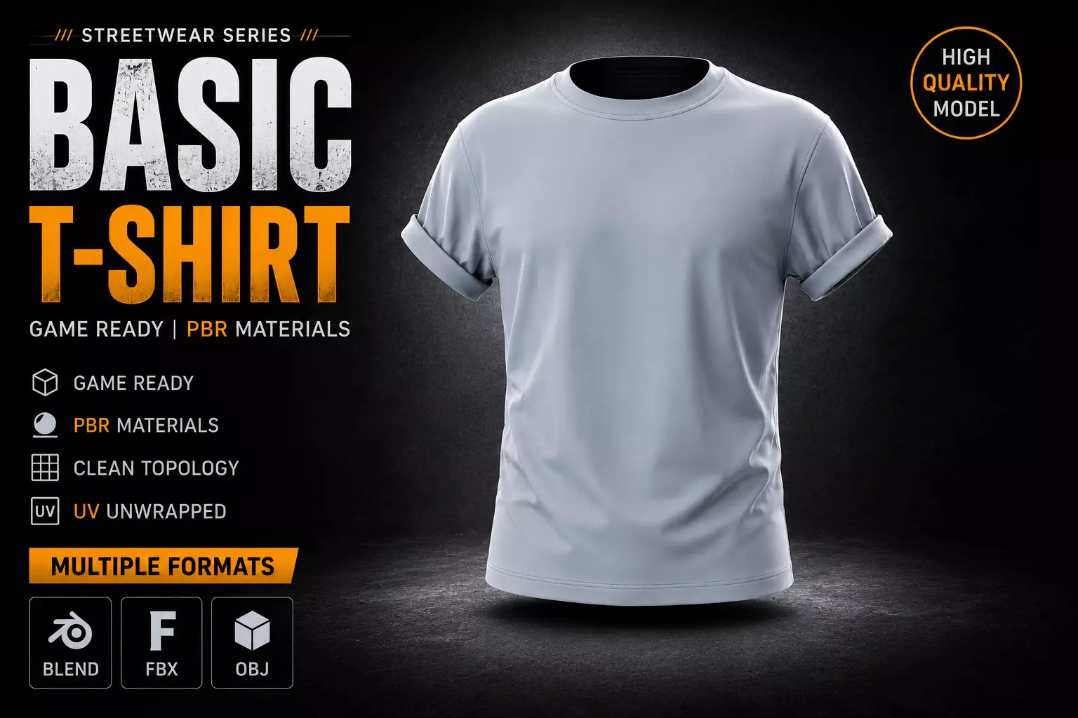 Game Ready Basic T-Shirt PBR Low-poly 3D model