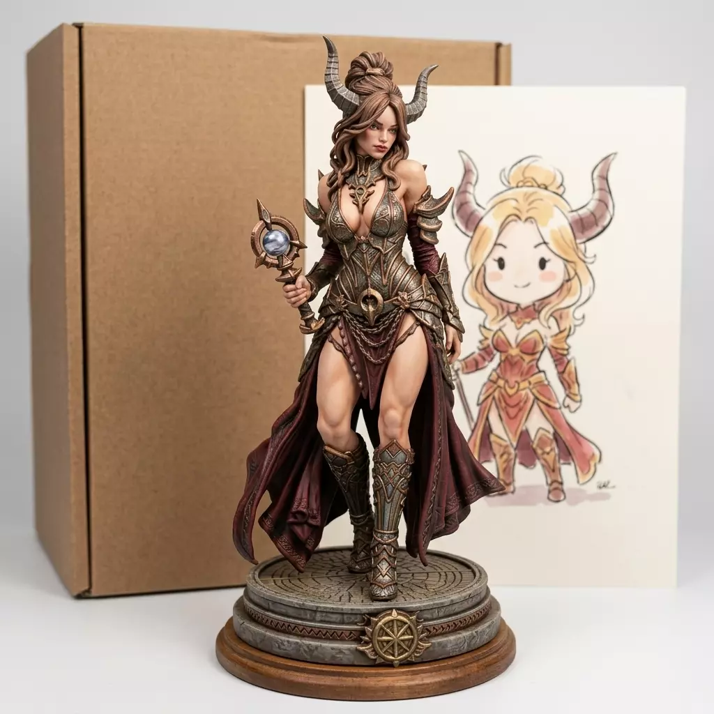 Horned Tiefling Sorceress Demoness Warlock Figure Fantasy Orb St 3D print model