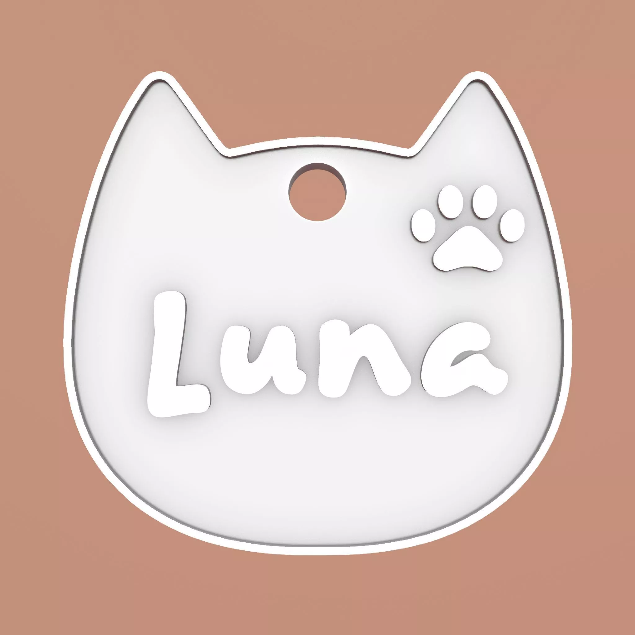 Luna Cat Head Personalized Name Tag Keychain 3D print model