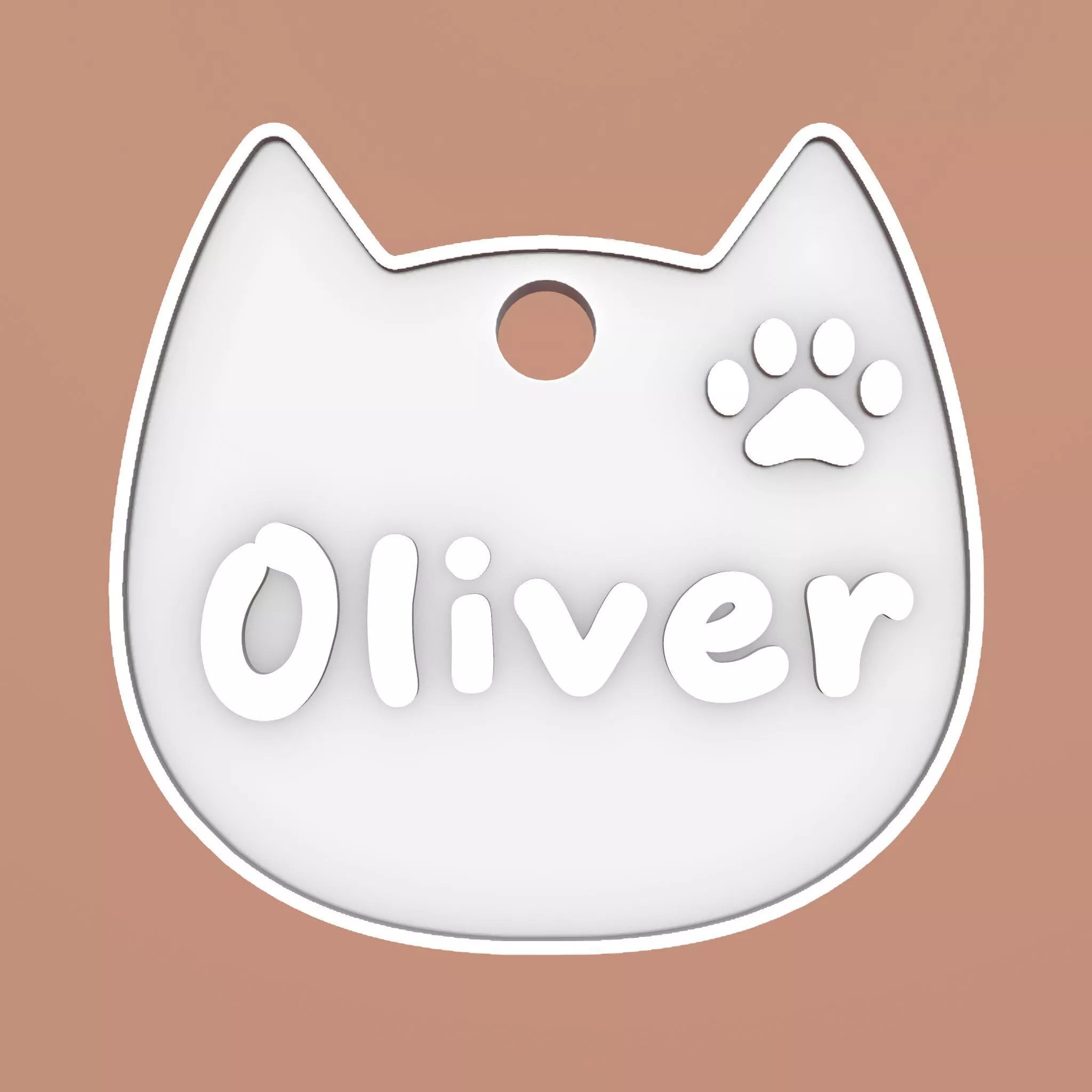 Oliver Cat Head Personalized Name Tag Keychain 3D print model