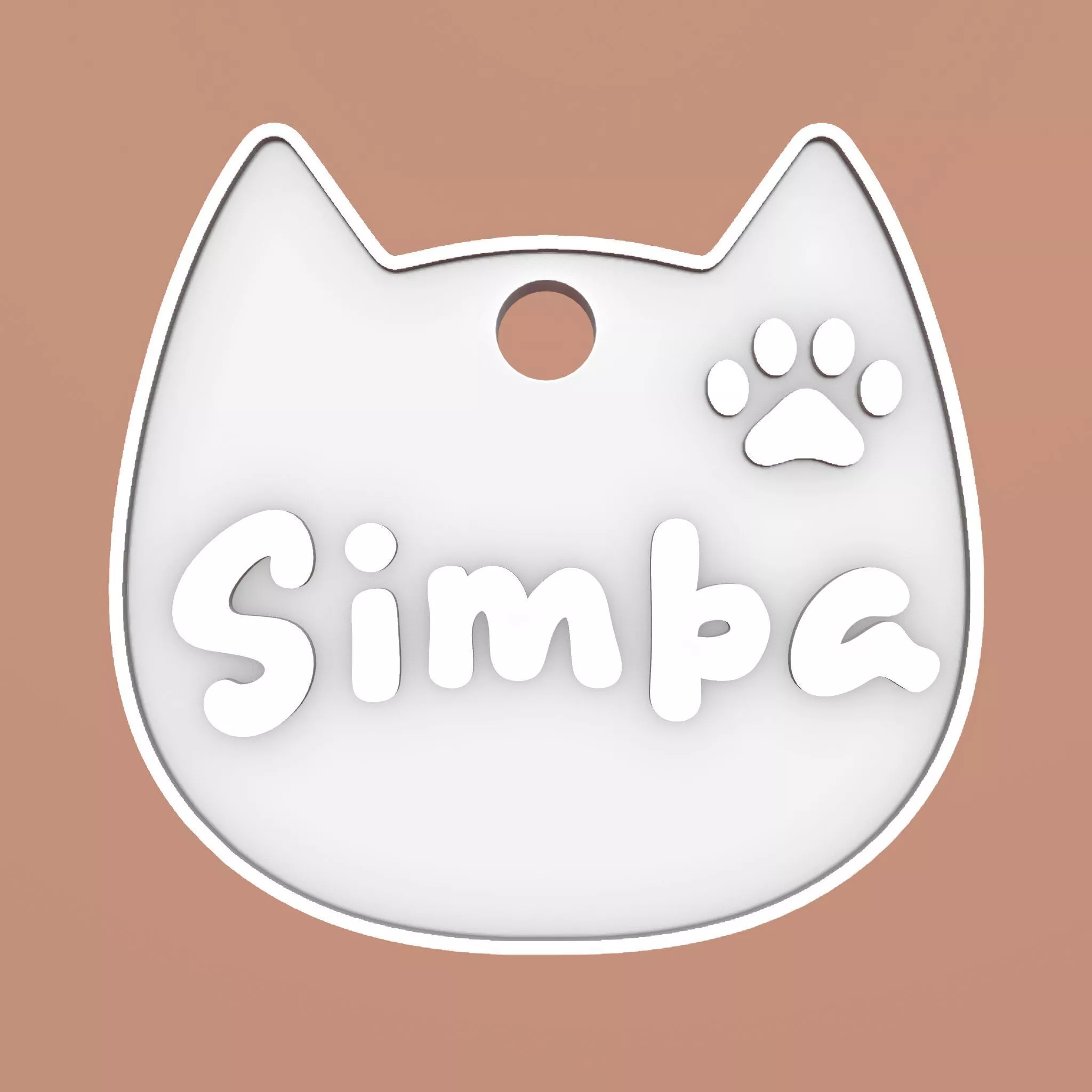 Simba Cat Head Personalized Name Tag Keychain 3D print model