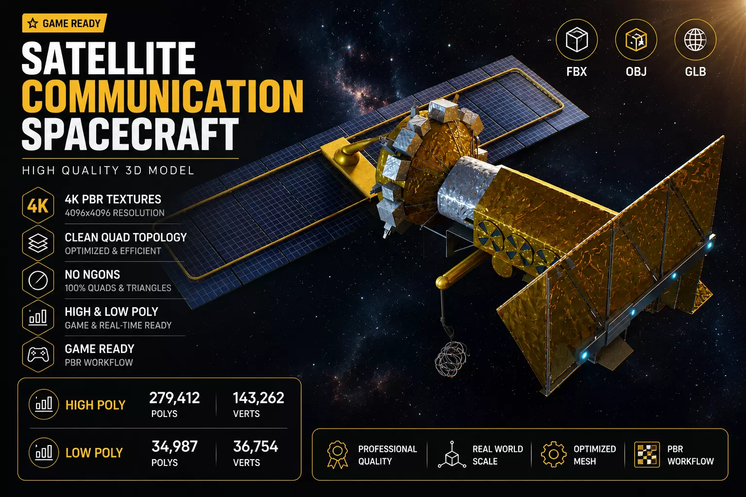 Satellite Communication Spacecraft Low-poly 3D model
