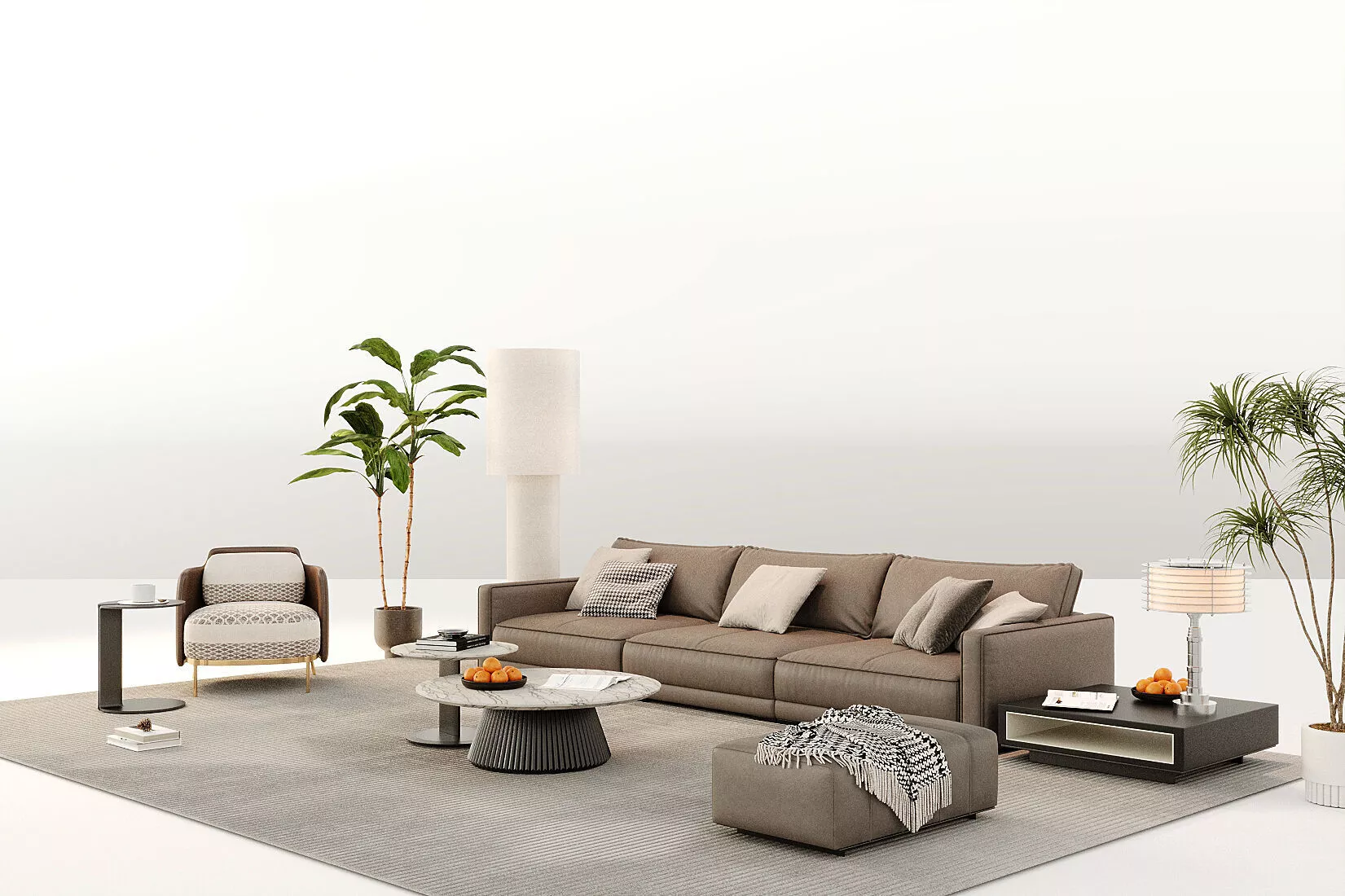 Cream Style Modular Sectional Sofa Coffee Table Set 3D model