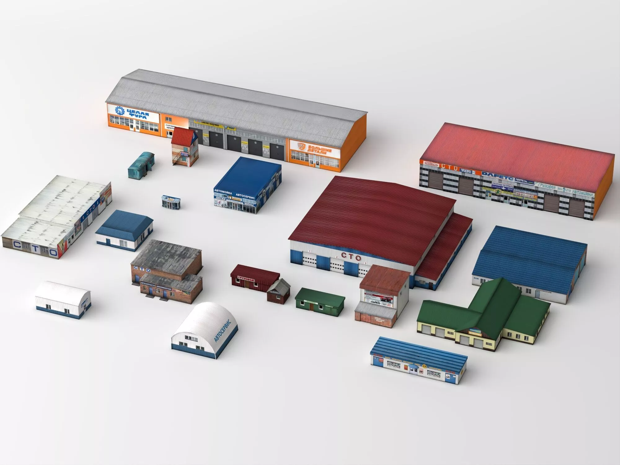 Auto Service Stations Garages Buildings Low-poly 3D model