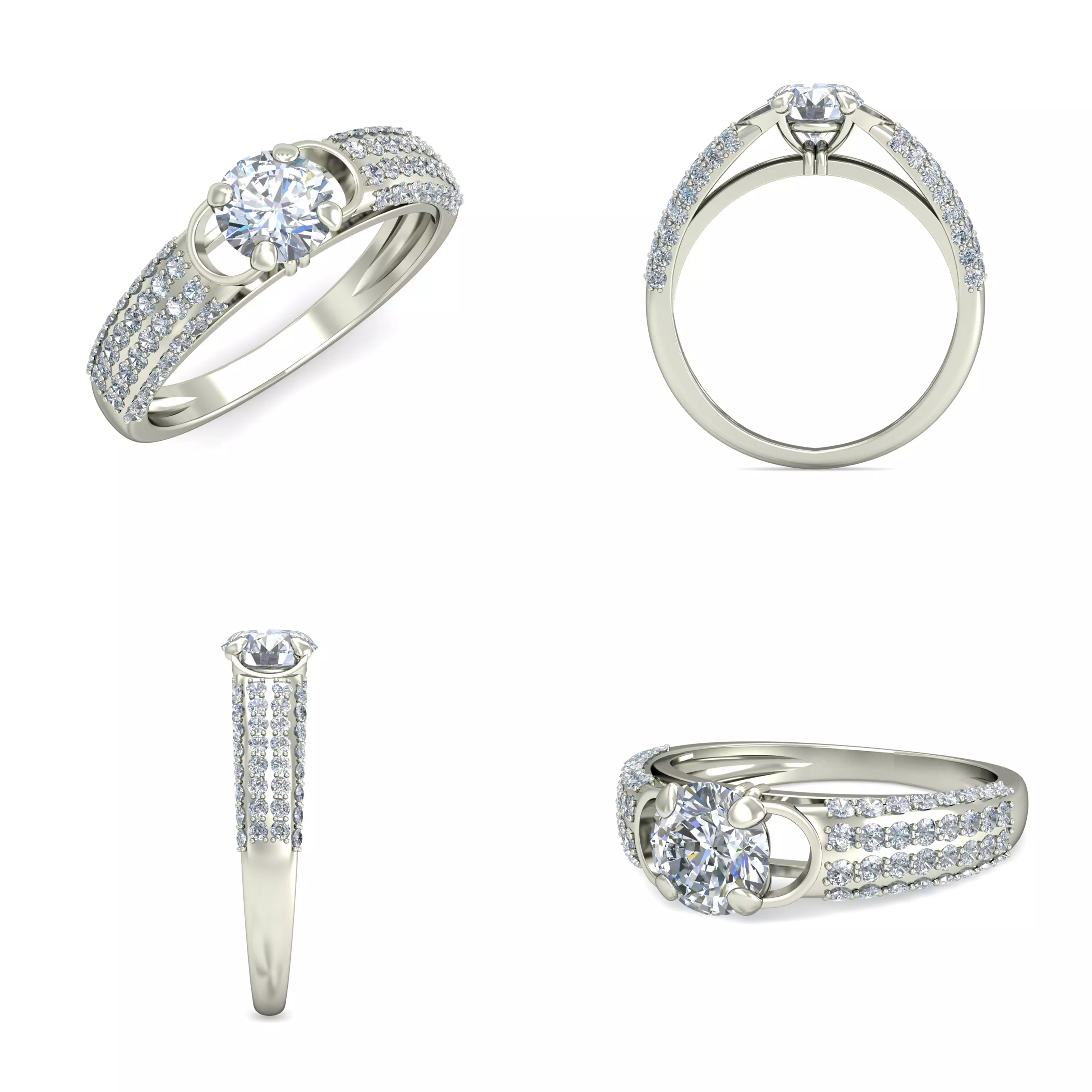 Triple Row Diamond Engagement Ring 3DM CAD Model Design 3D print model
