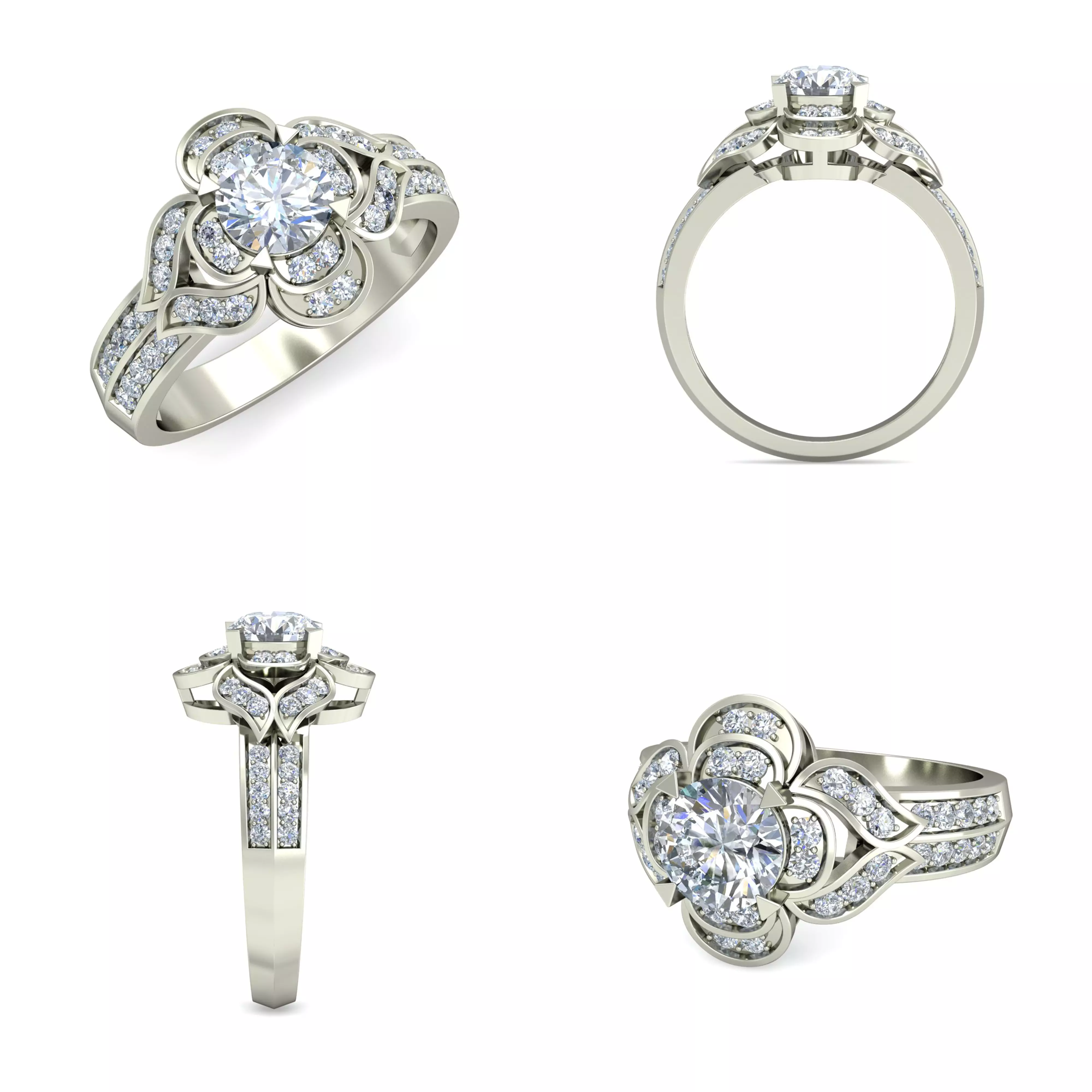 Floral Diamond Halo Ring CAD Model 3D print model