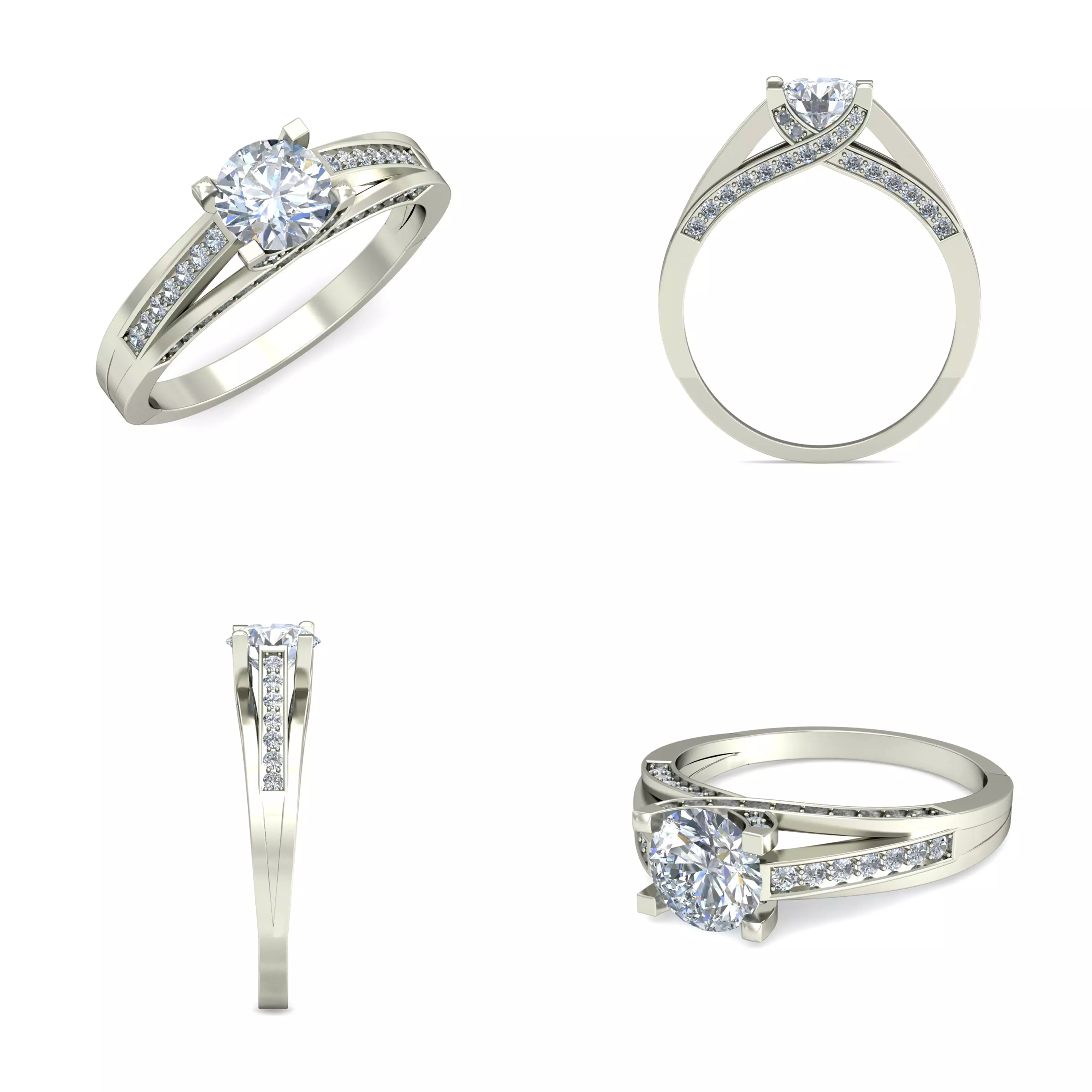 Split Shank Diamond Engagement Ring CAD Model 3D print model