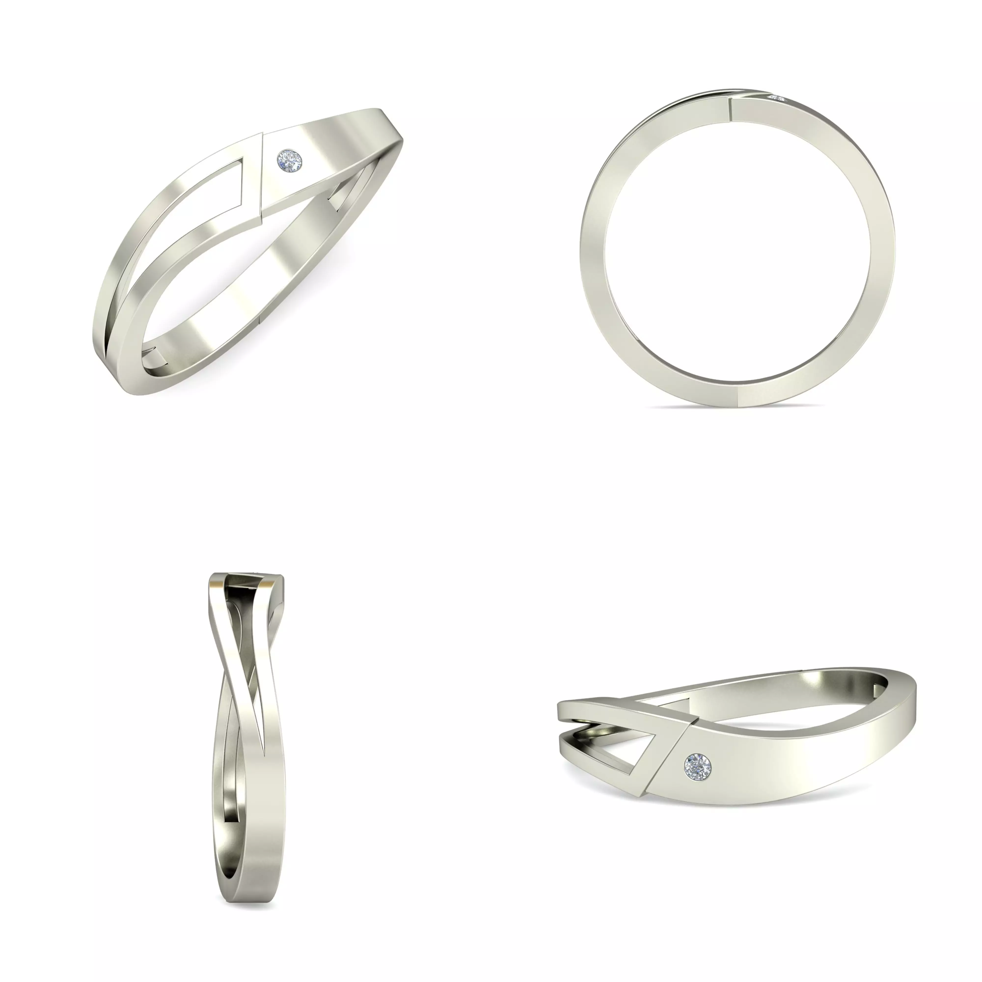 Modern Crossover Diamond Band Ring 3DM CAD Model 3D print model