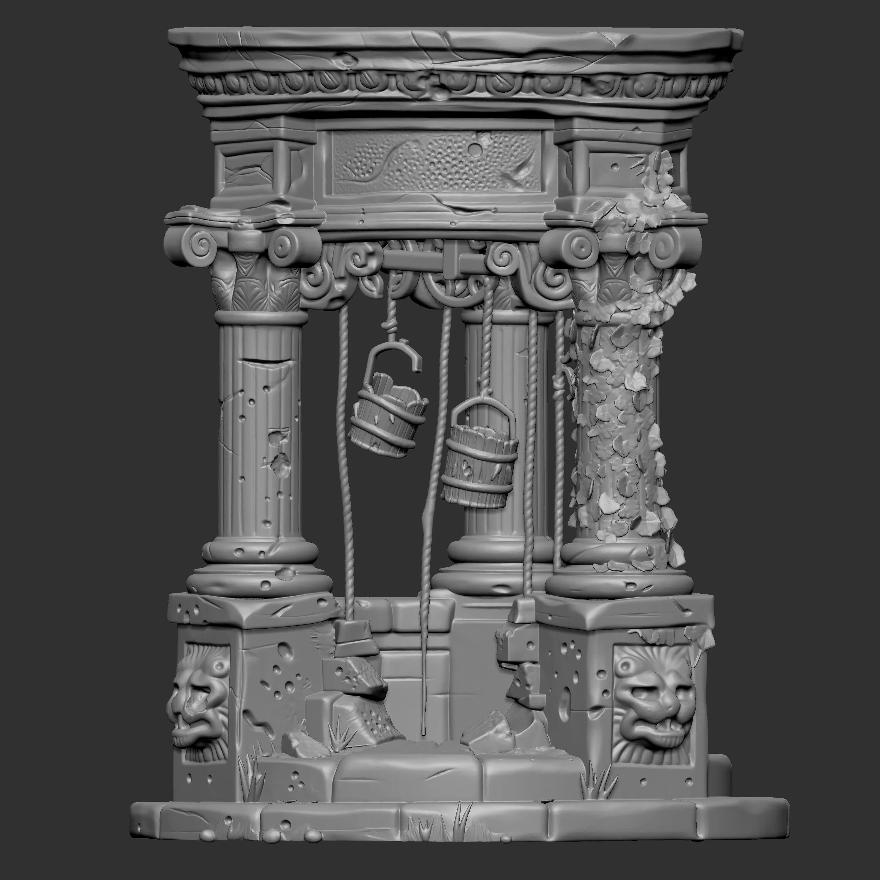 an ancient stylized water well 3D print model