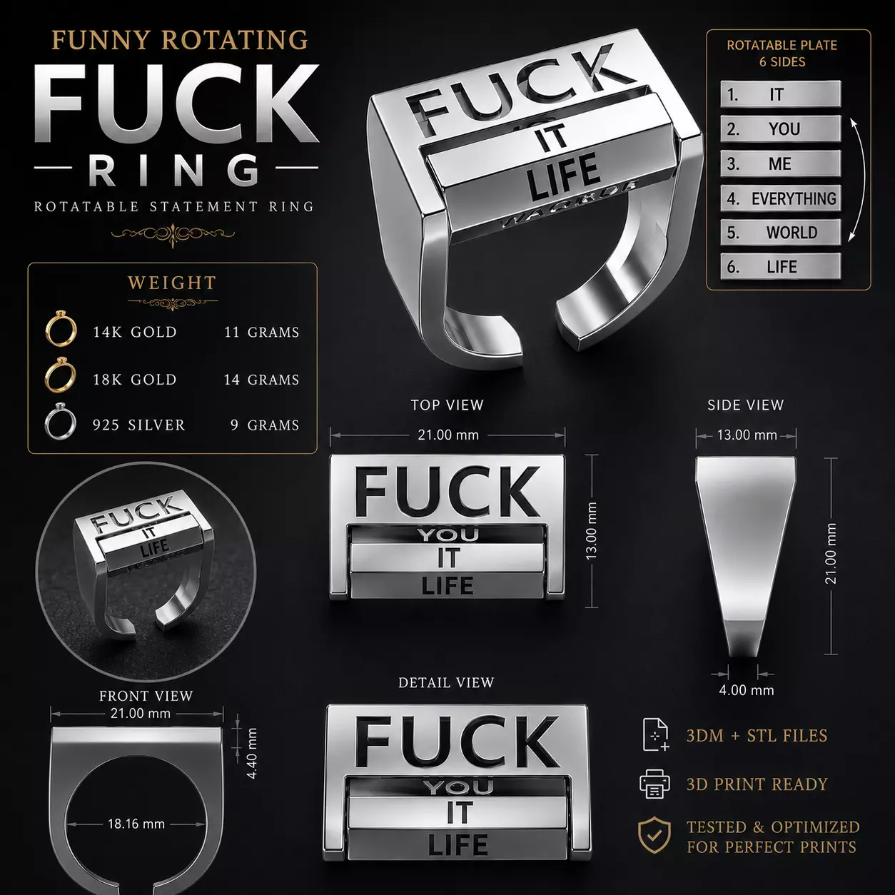 Funny Rotating Fck Ring Creative Rotating FCK Ring 3DM STL 3D print model