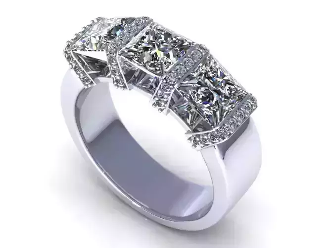 Three Princess Diamond Ring 3D print model