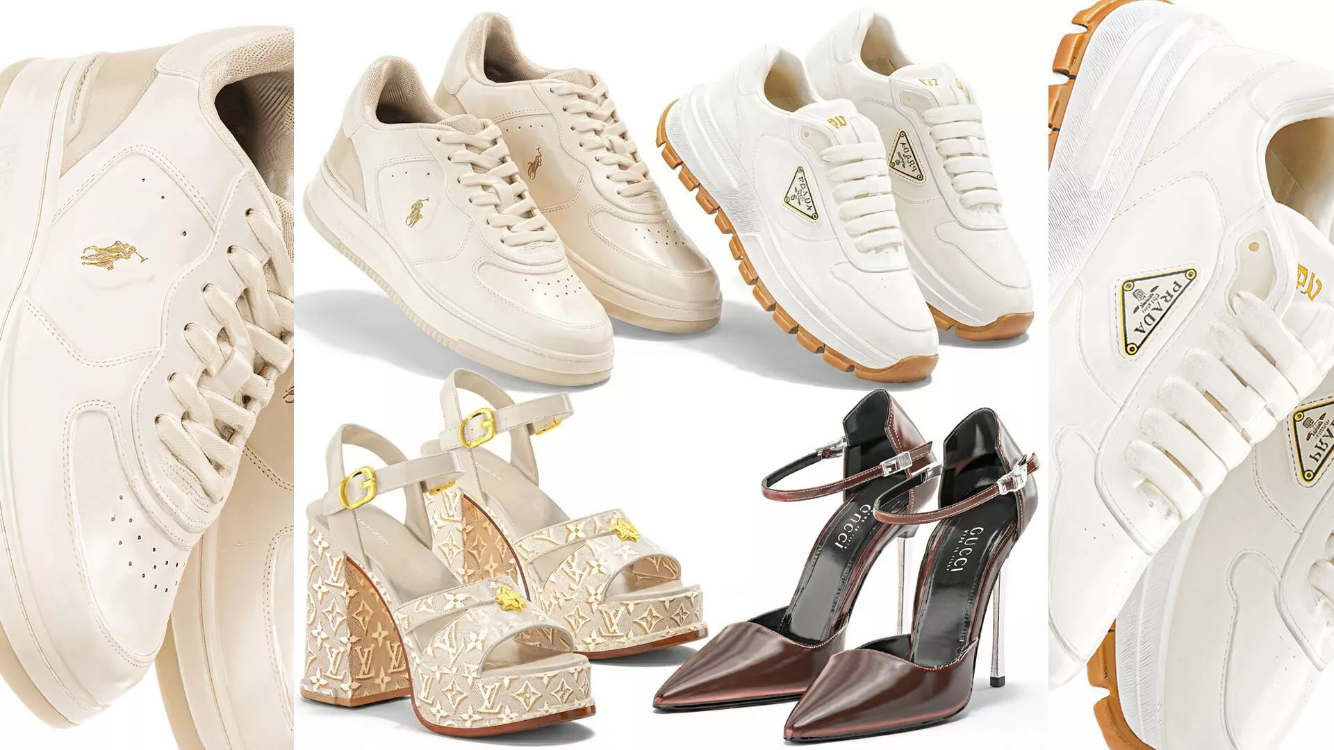 Women s shoes sneakers LOUIS VUITTON PRADA GUCCI set decor 3D model