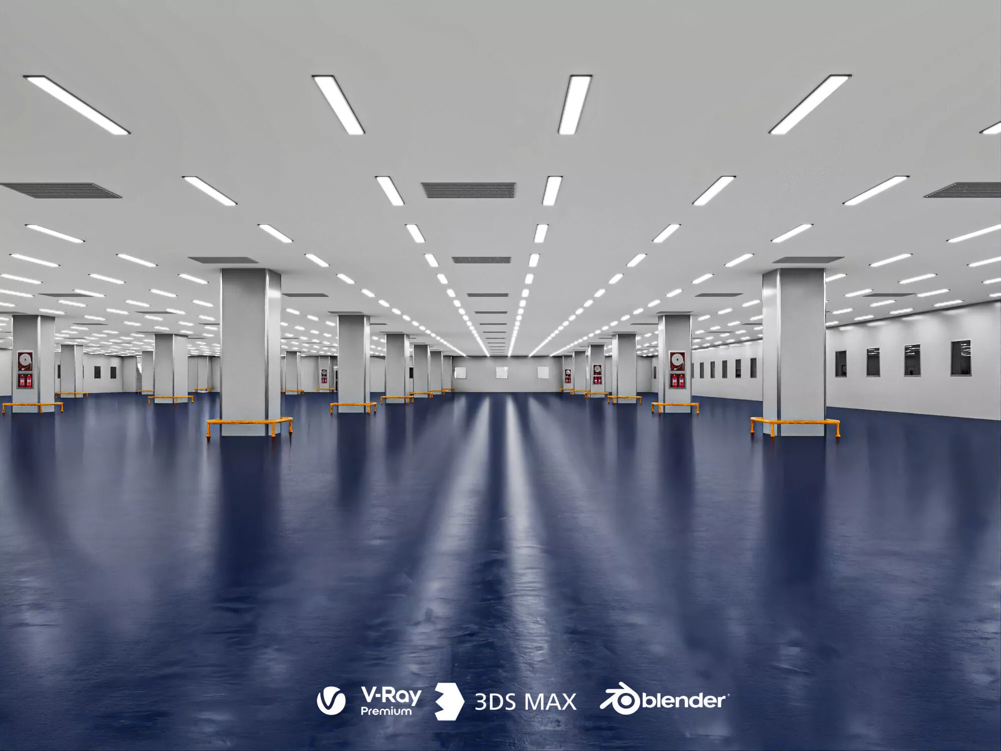 Industrial Empty Parking Basement Reinforced Column Model Set 3D model