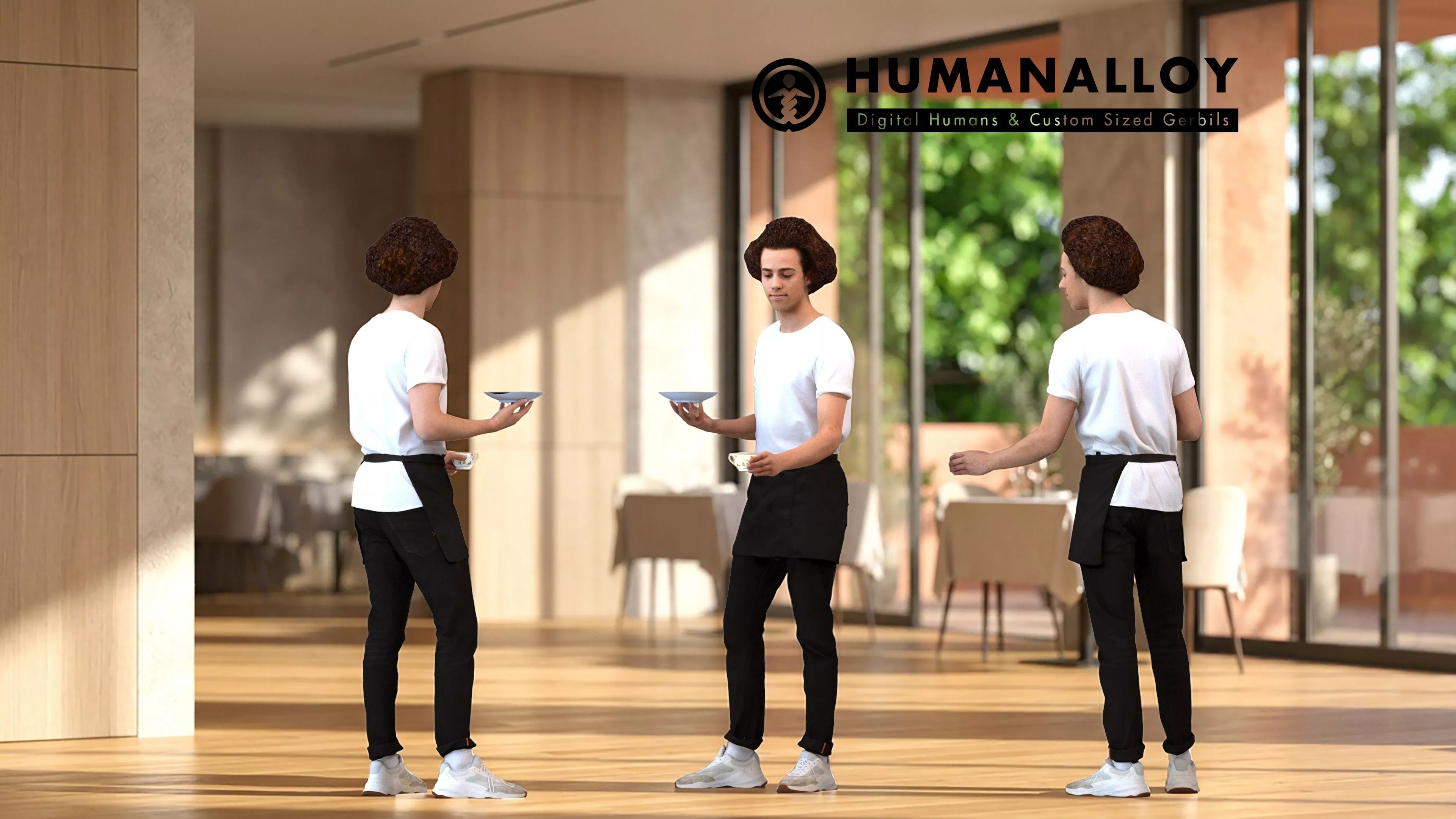 Adult Caucasian male waiting in restaurant hospitality uniform 3D model