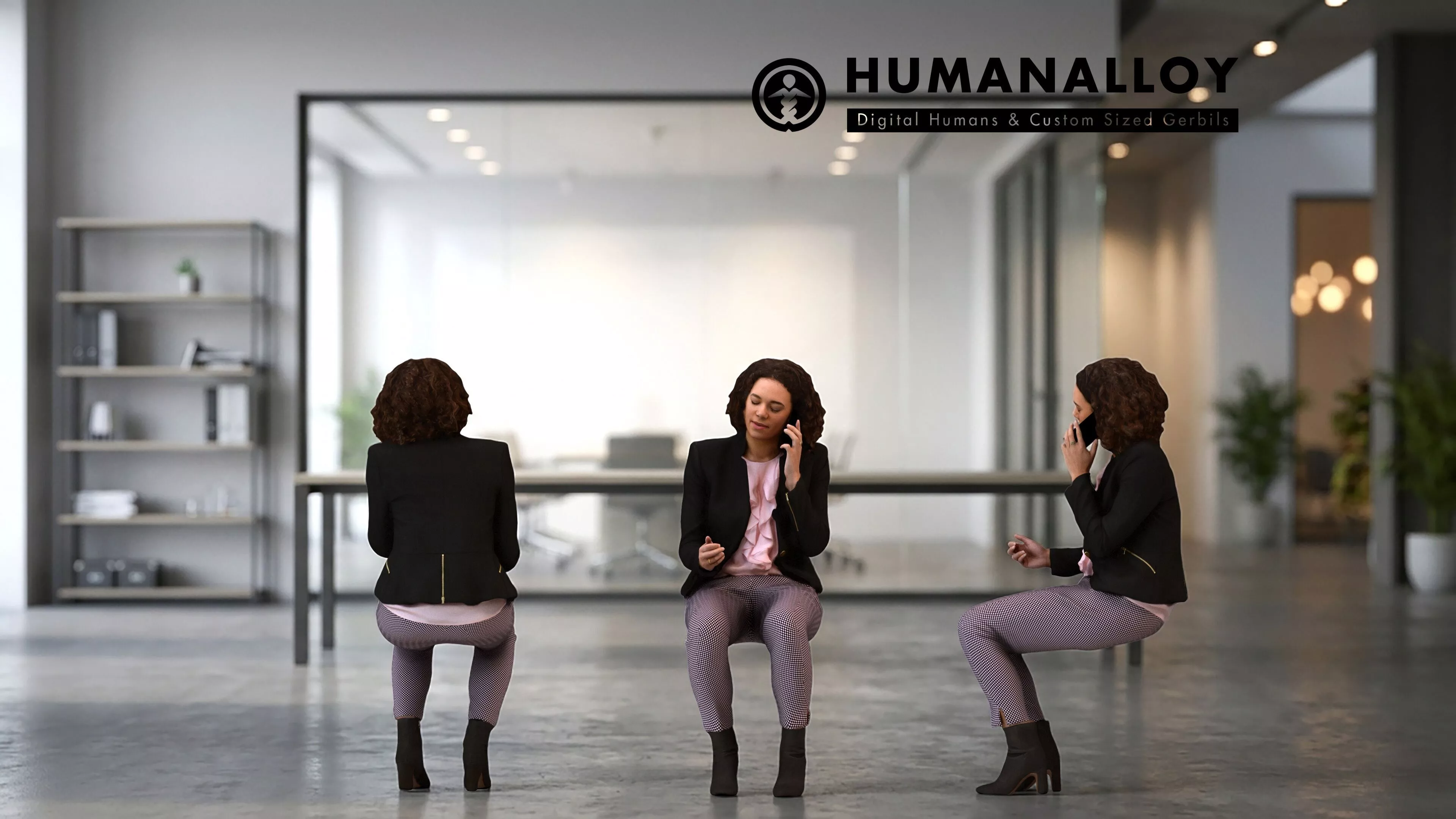 Adult Black woman making phone call in professional office 3D model