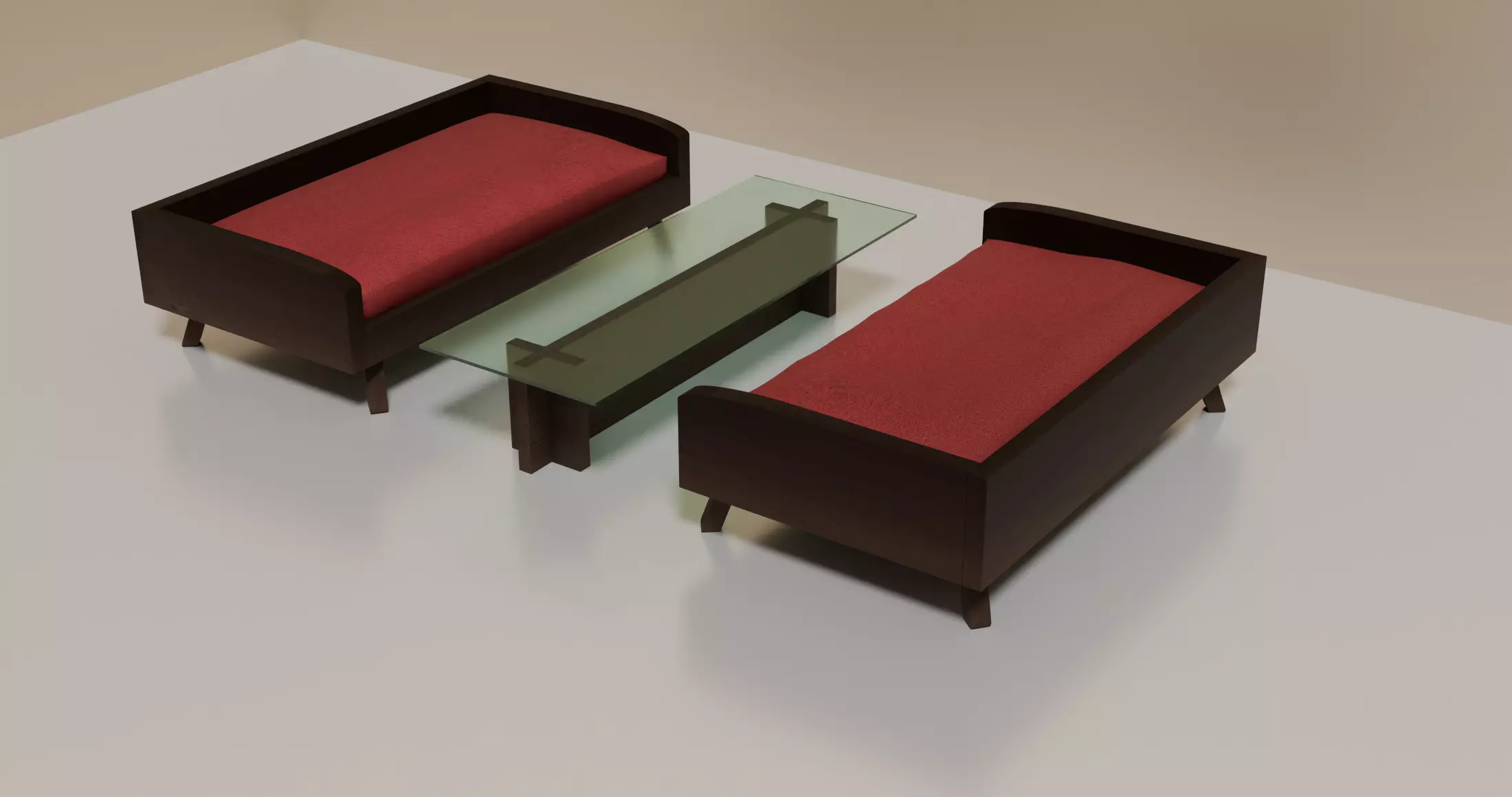 Sofa Set with Glass Table Wooden 3D model