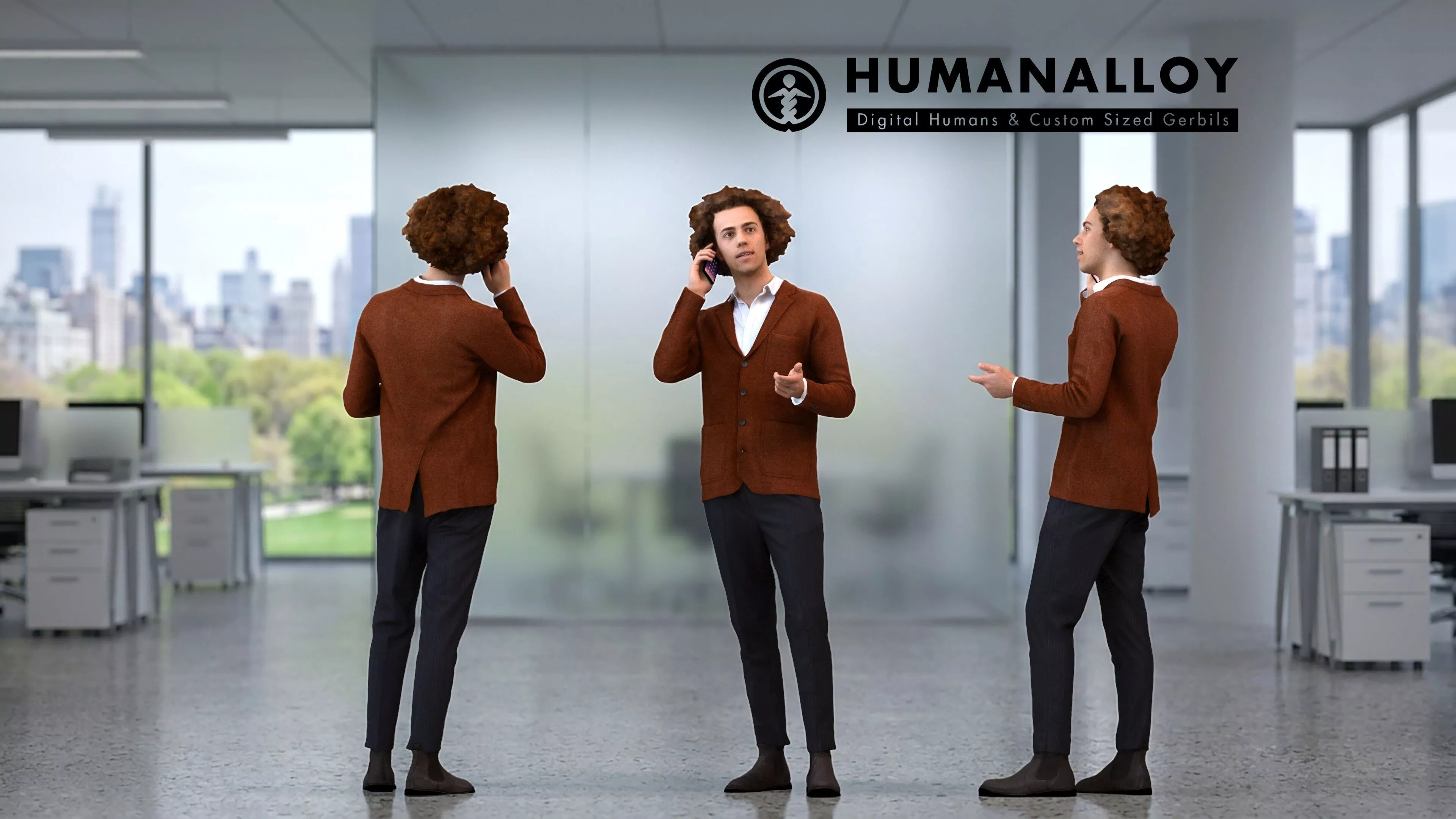 Adult Caucasian man calling on smartphone in professional 3D model