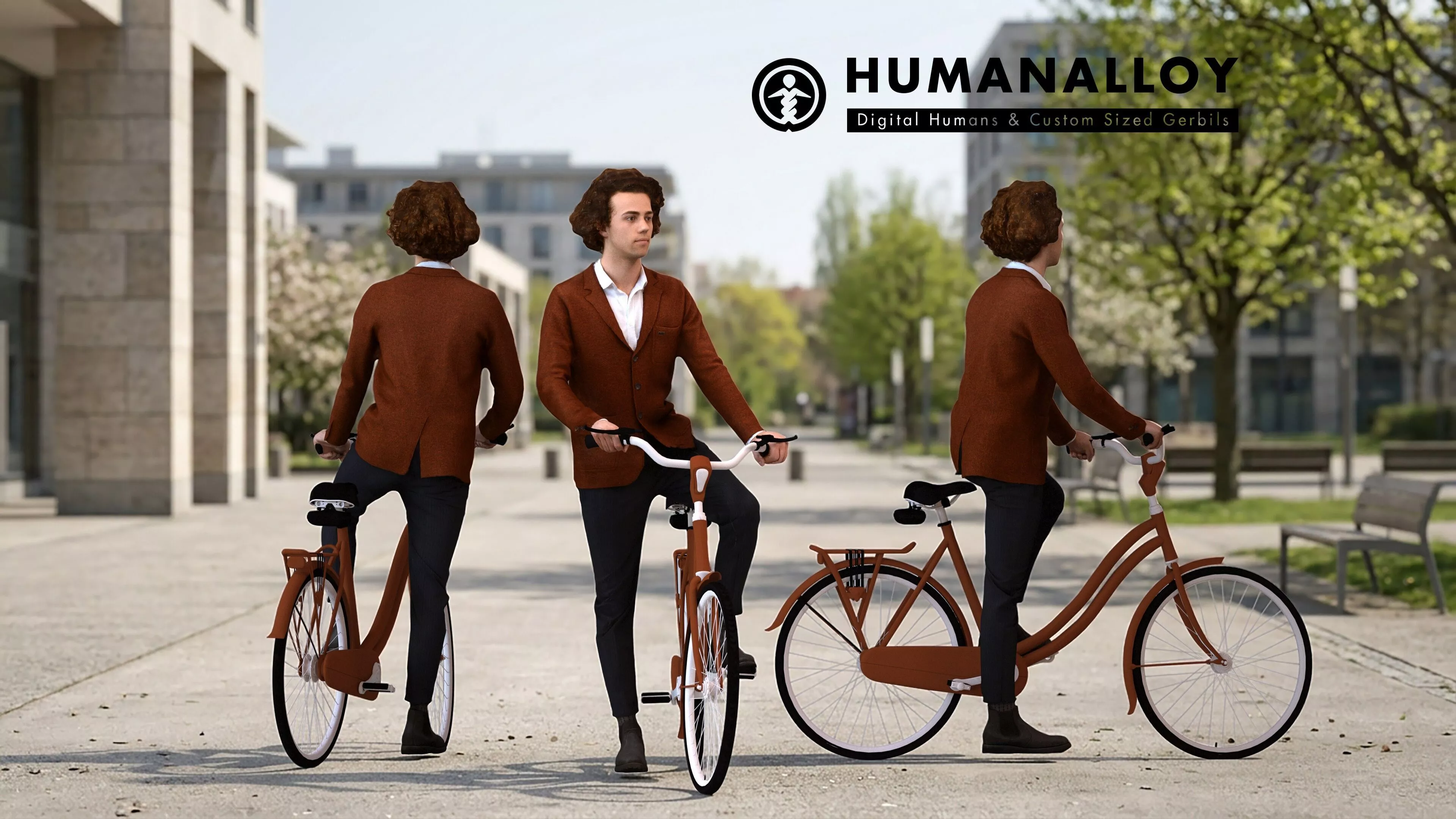 Adult Caucasian man cycling in public wearing transitional 3D model