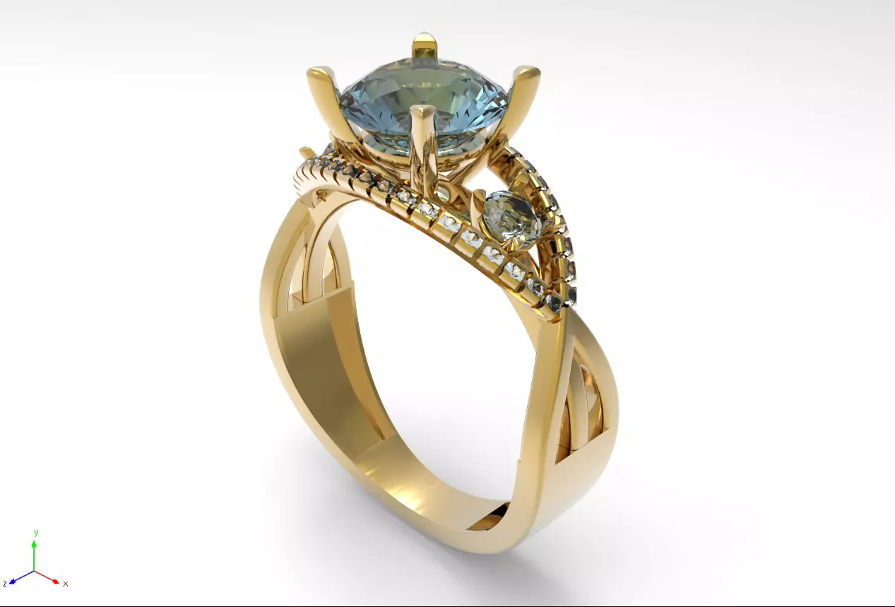 Luxury Marquise Aquamarine - Diamond Gold Ring 3D Model 3D print model
