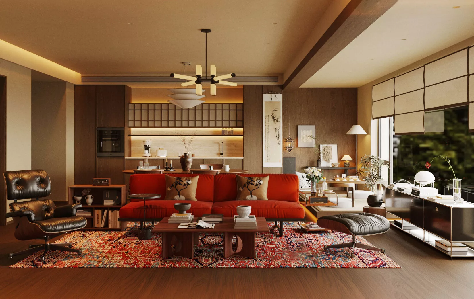 Wabi-sabi villa living room modern living room interior scenes 3D model