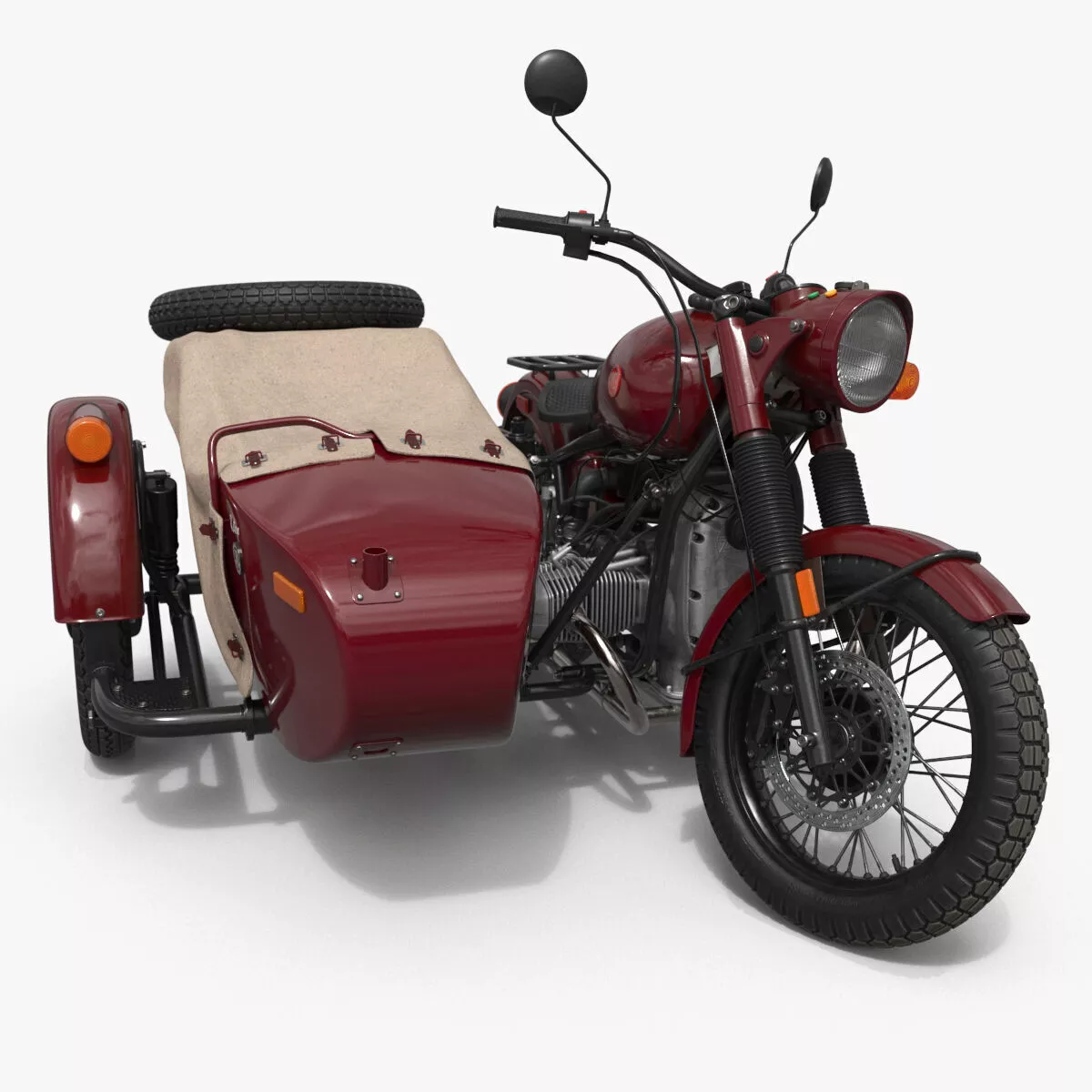 Retro Motorcycle Ural M70 with Cradle Maroon Color Rigged Maya 3D model