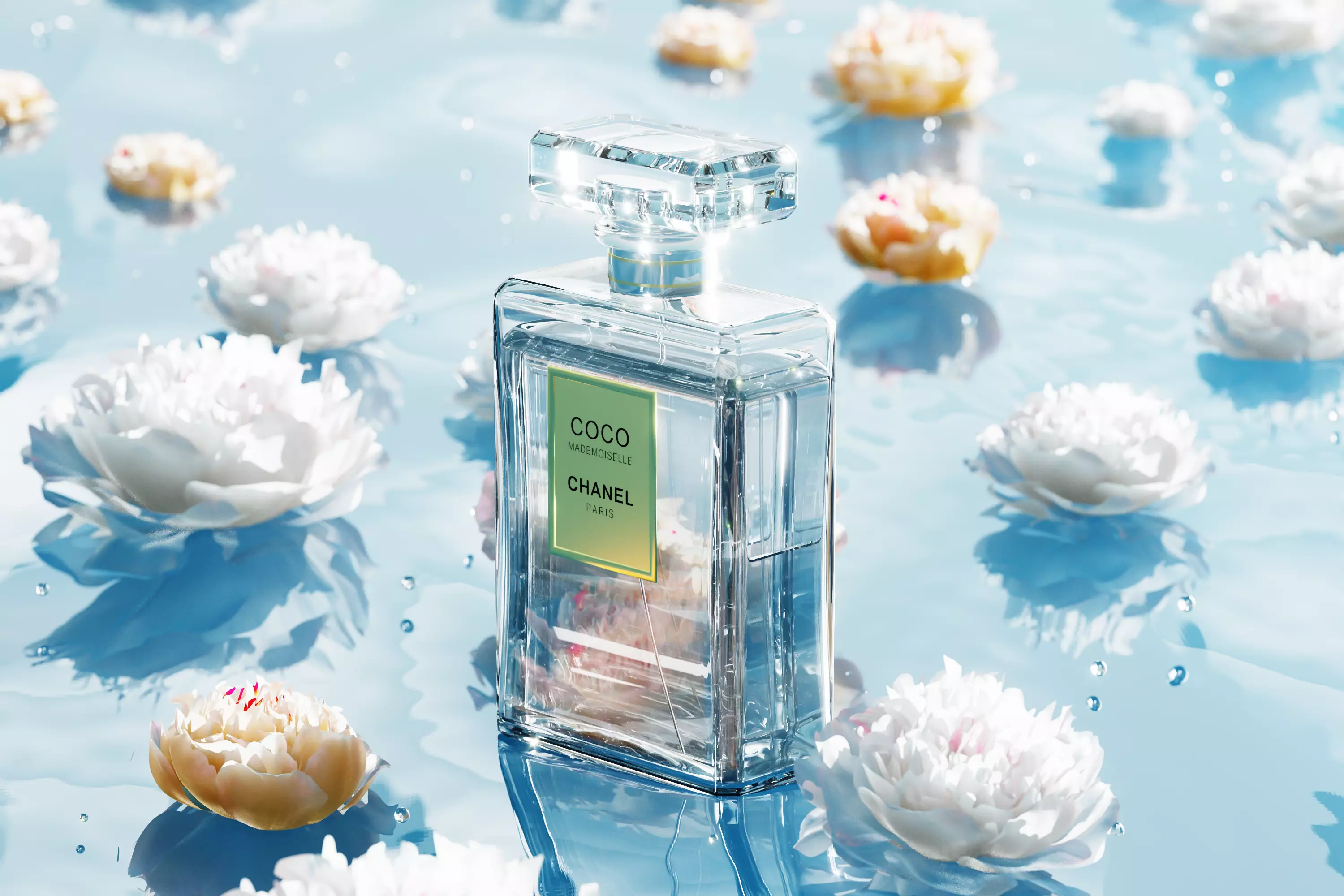 Coco Mademoiselle Chanel Perfume Floating Peony Clear Water 3D model