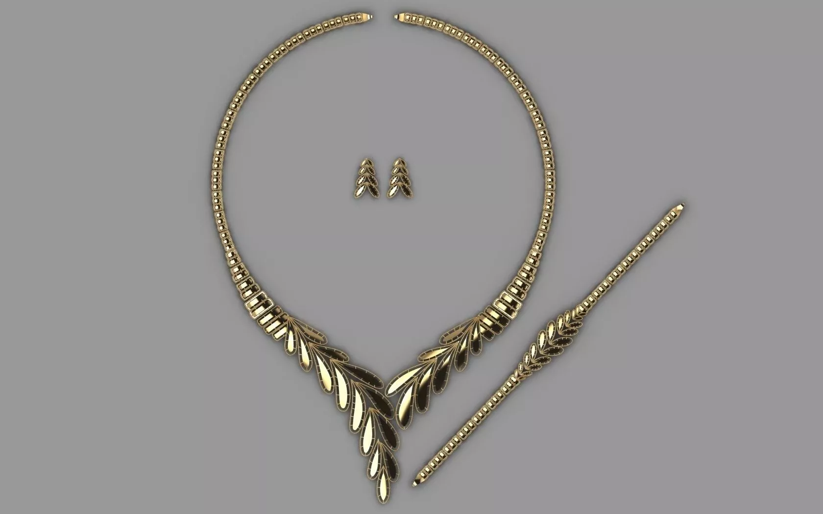 3D Printable Gold Jewelry Set - Fan Motif 3D print model