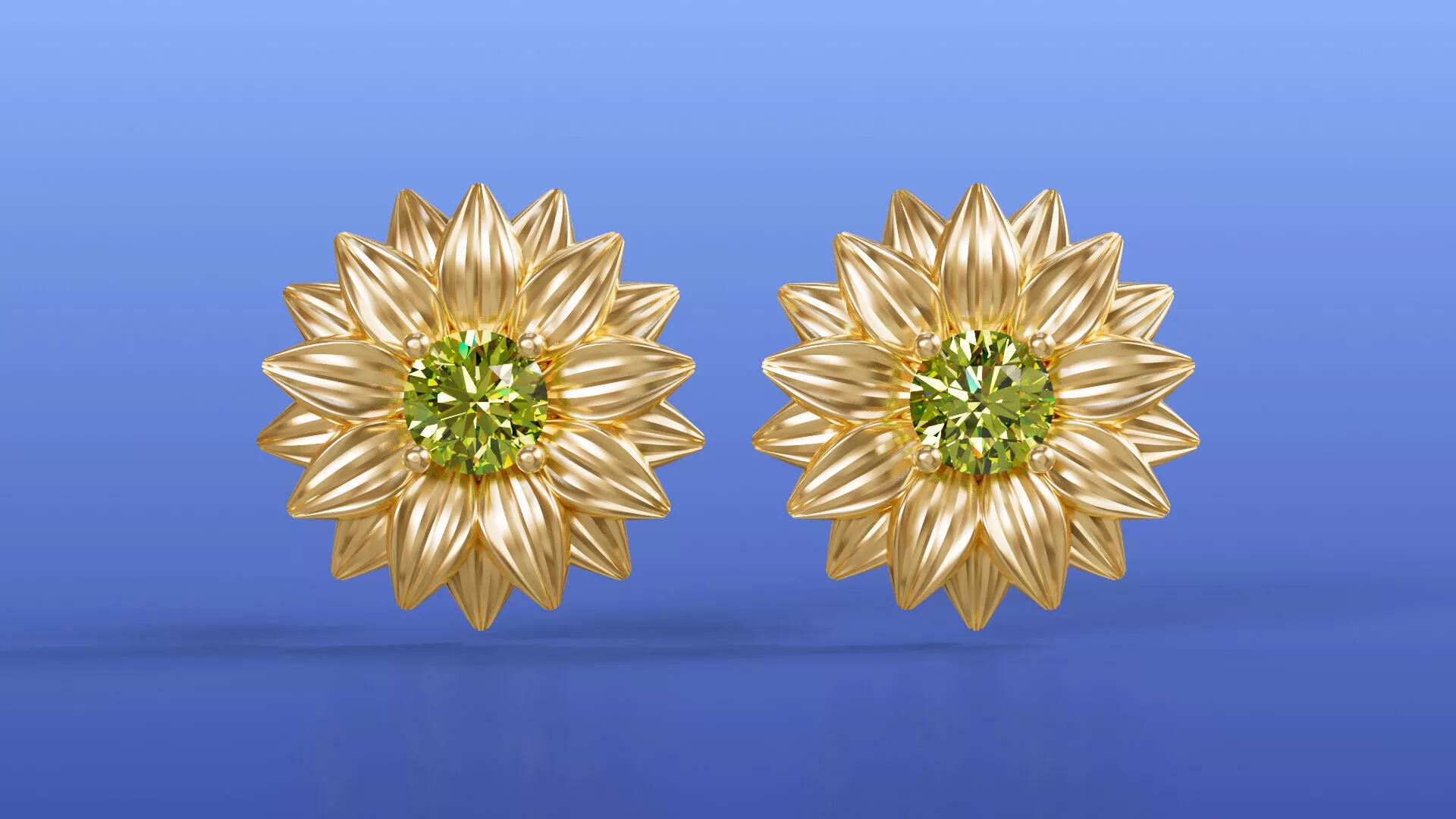 Peridot Sunflower Stud Earrings Floral Solitaire Design 3D print model