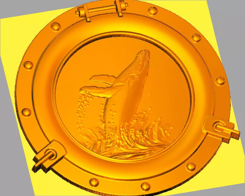 Jumping Humpback Whale Porthole Wall Plaque 3D Model 3D model