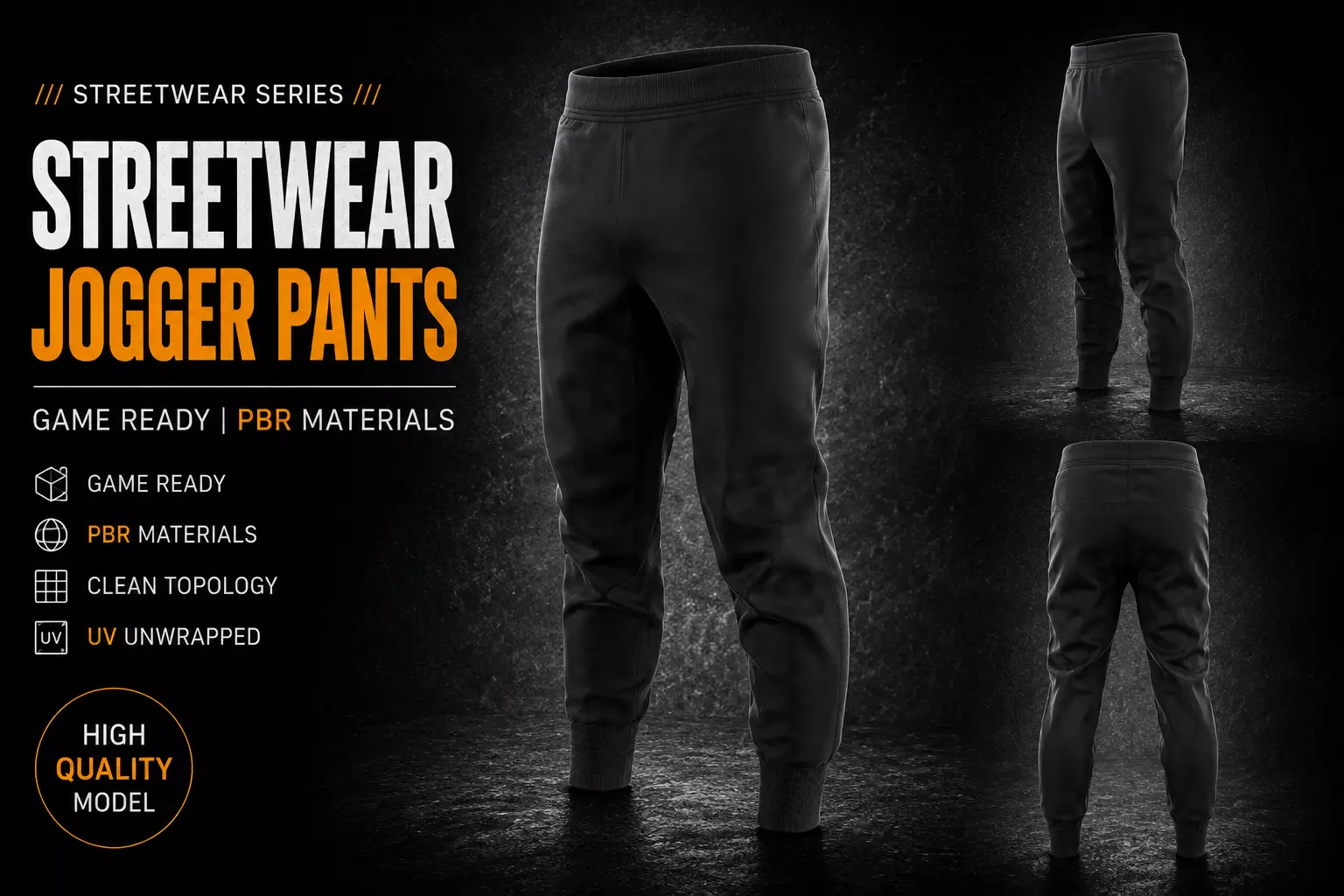 Game Ready Streetwear Jogger Pants PBR Clothing Low-poly 3D model