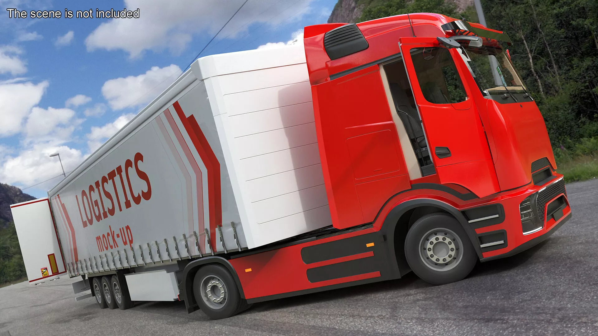 Mockup Design Truck with Trailer Red Rigged for Maya 3D model