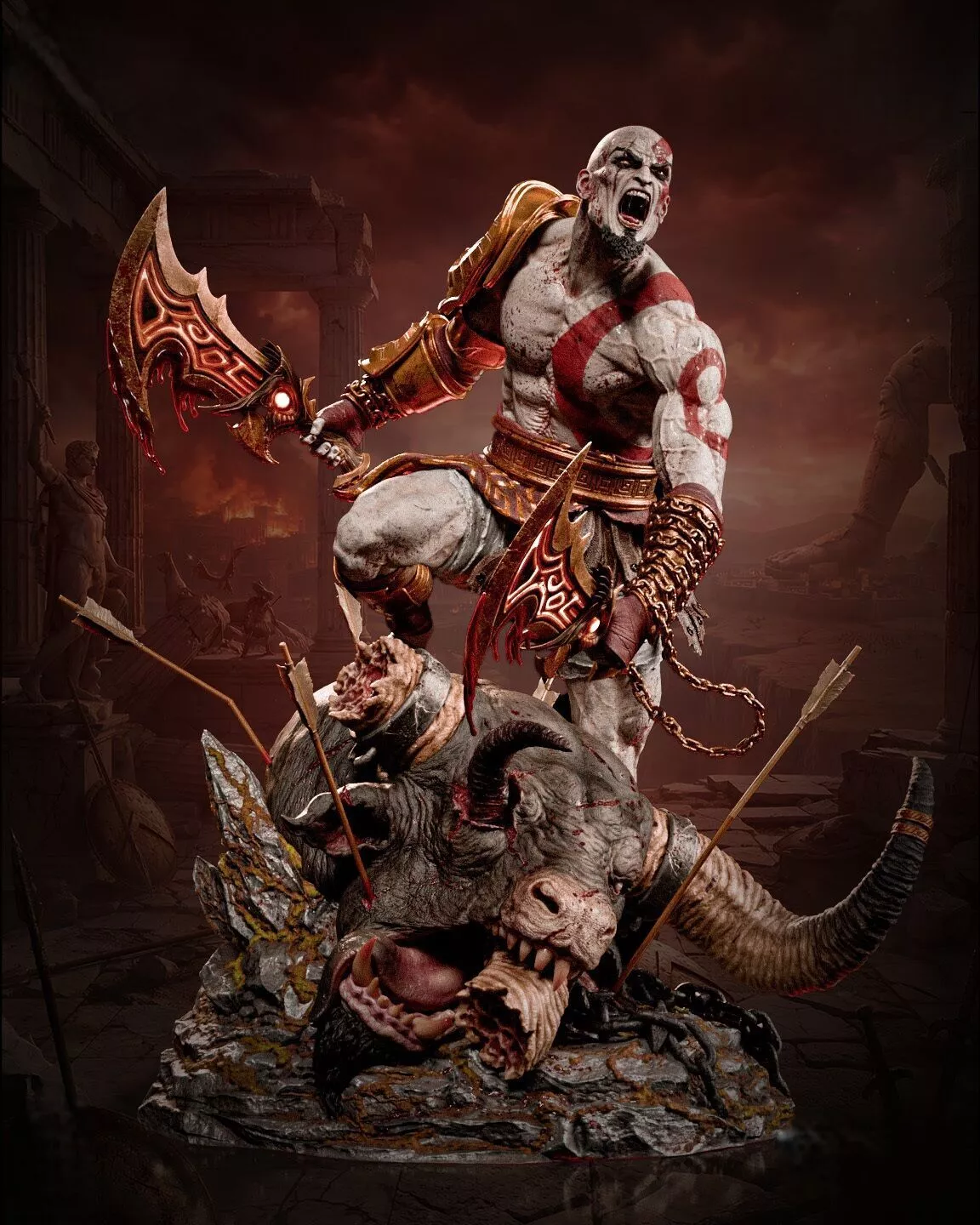 Kratos Full Statue And Bust 3D Print Model STL 3D print model