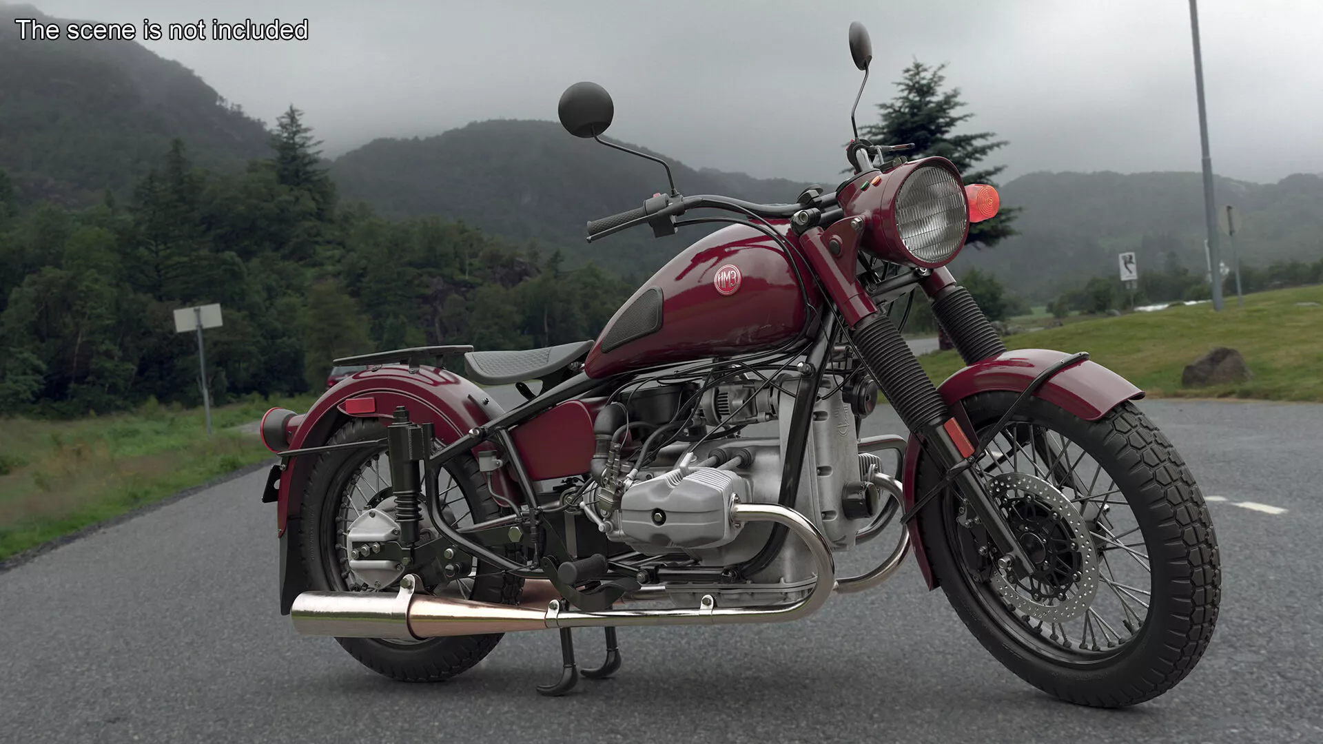 Retro Ural M70 Motorbike Maroon Rigged for Maya 3D model