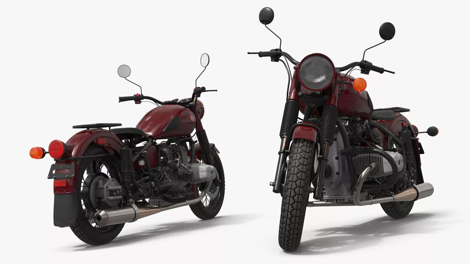 Retro Ural M70 Motorbike Maroon Rigged for Cinema 4D 3D model
