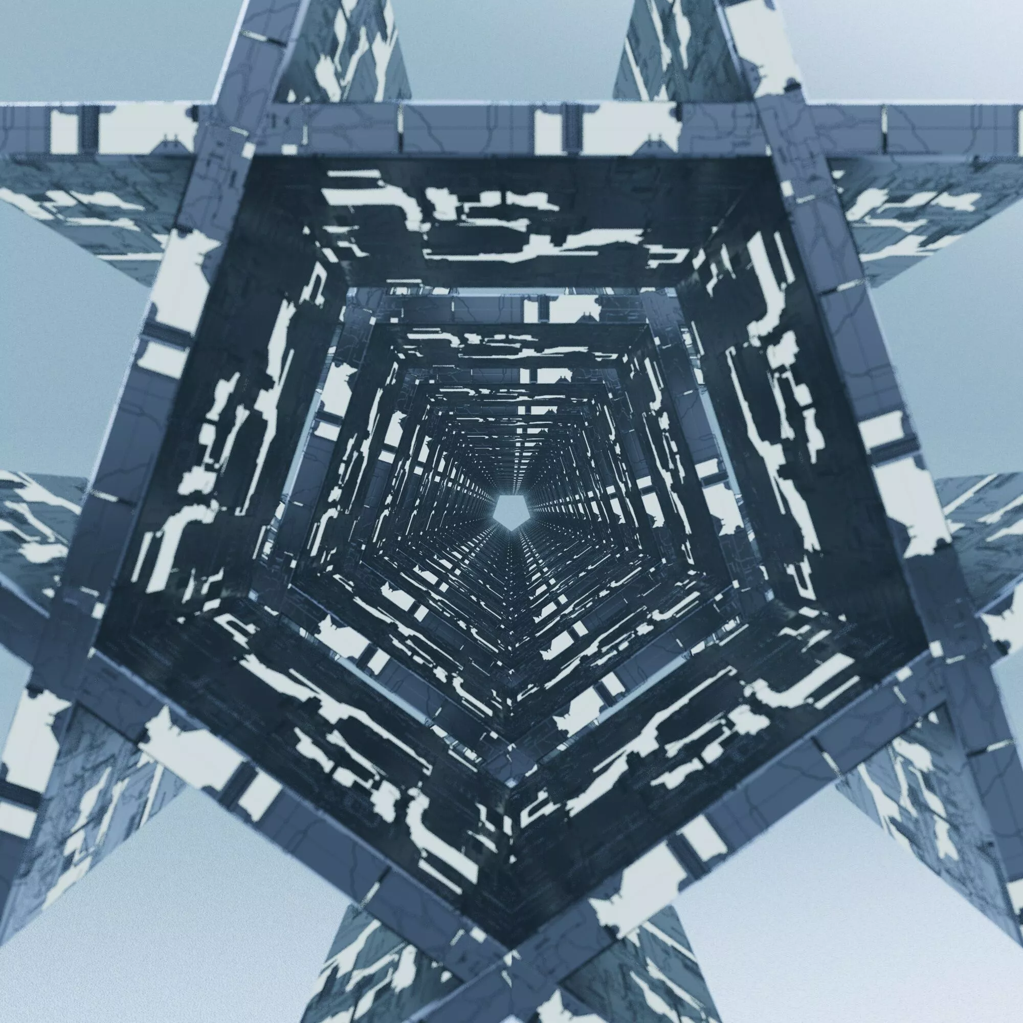 Realistic blue buildings on a sci-fi planet 3D model