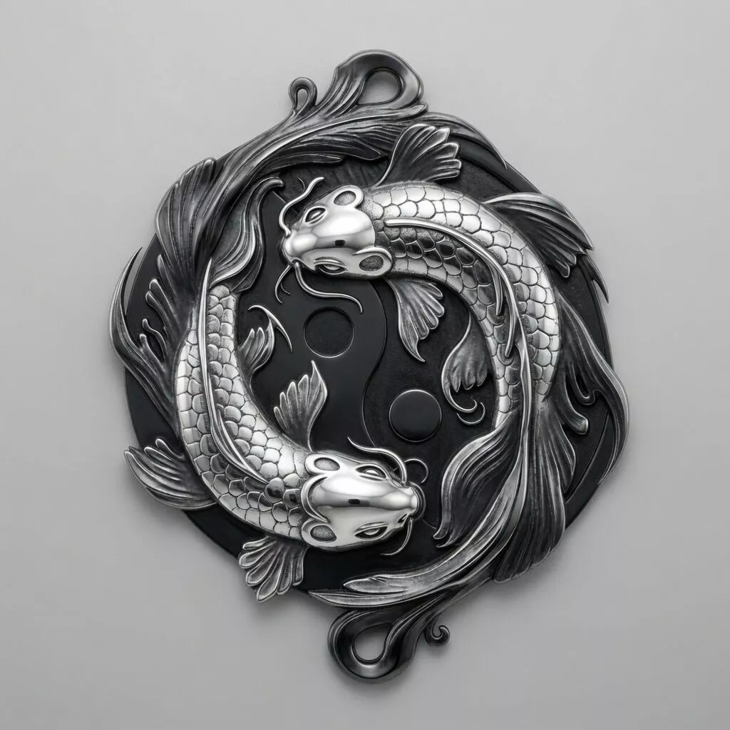 Koi Yin Yang Medallion Pendant Art Nouveau Koi Fish Jewelry 3D print model