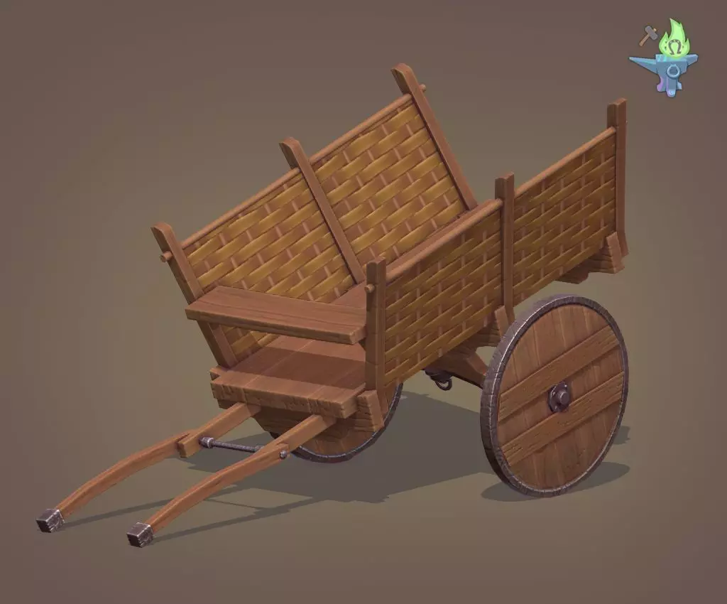 Medieval Carriage Low-poly 3D model_0