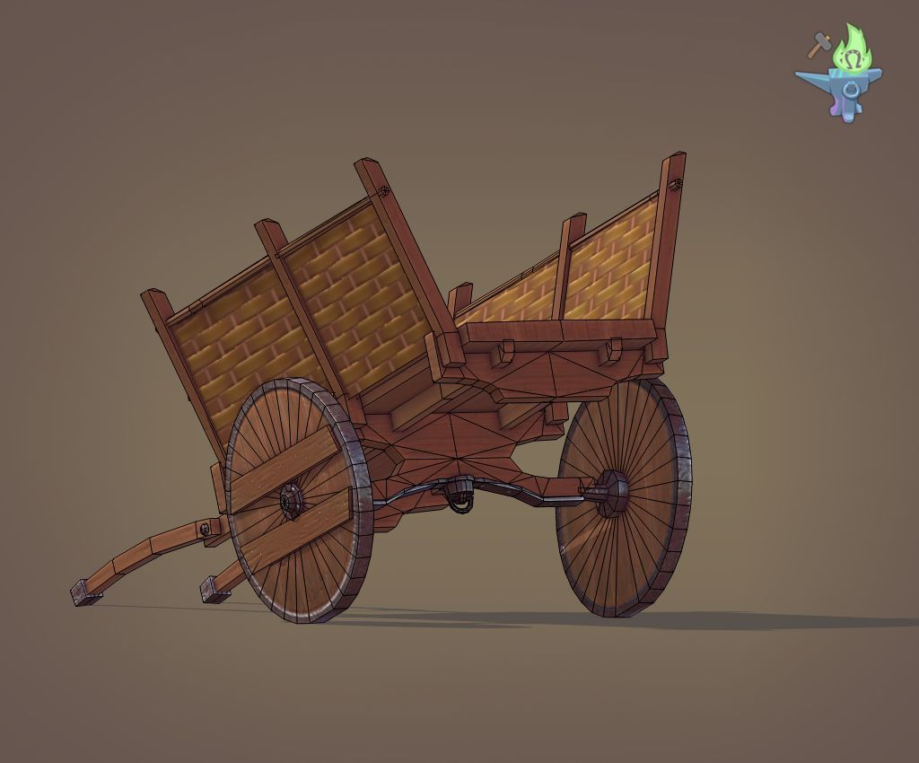 Medieval Carriage Low-poly 3D model_9