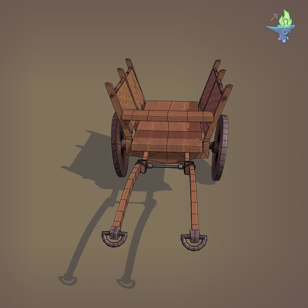 Medieval Carriage Low-poly 3D model_5