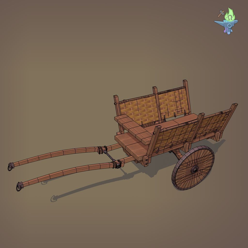 Medieval Carriage Low-poly 3D model_3