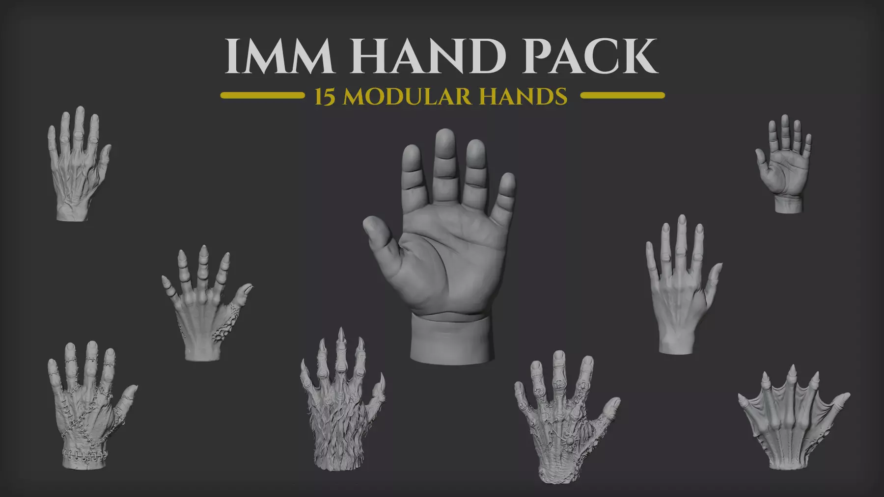 15 Modular Fantasy Hands ZBrush IMM Brush for Miniatures 3D print model