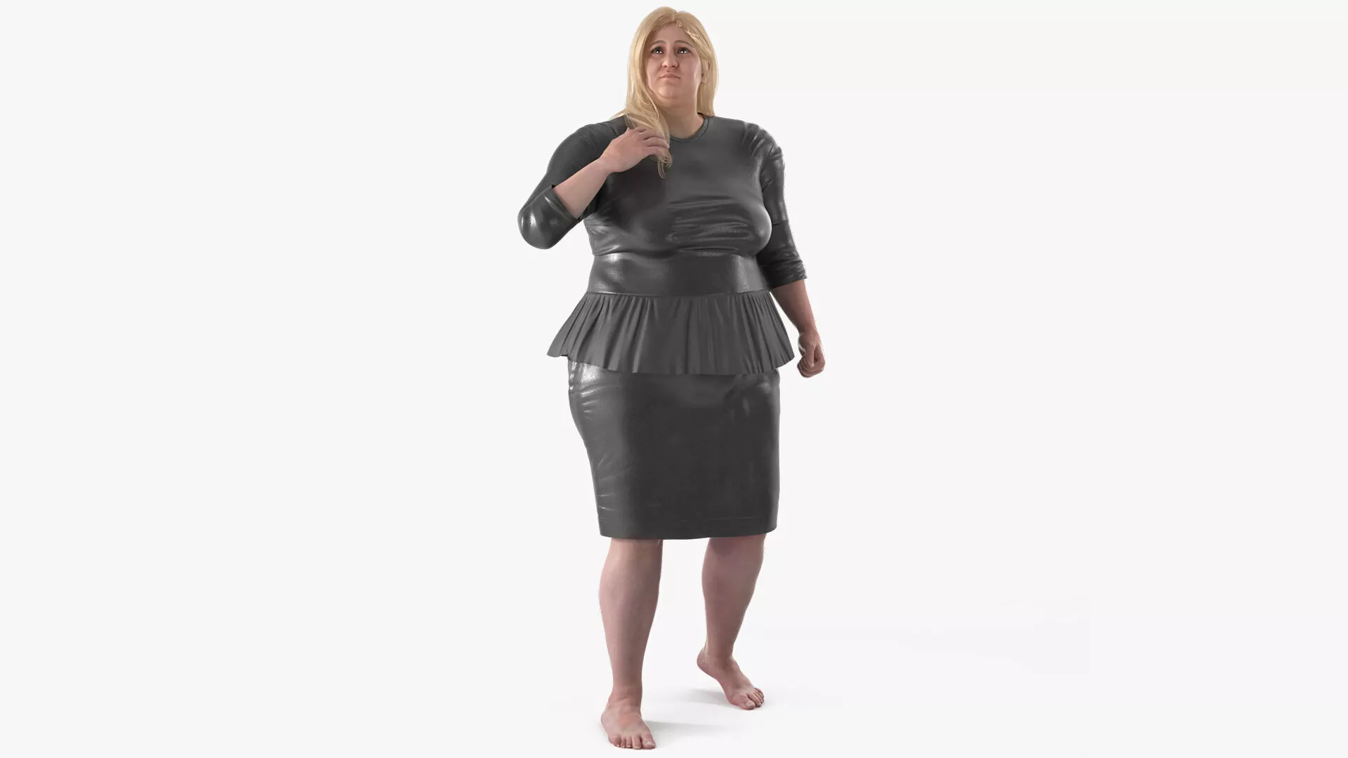 Plus Size Female in Black Leather Dress Rigged for Cinema 4D 3D model