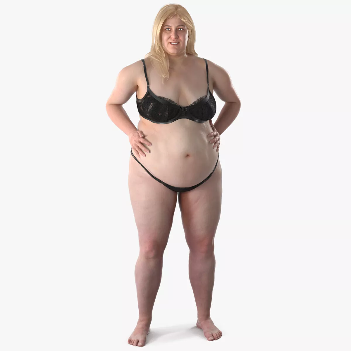 Plus Size Female in Black Underwear Rigged for Maya 3D model