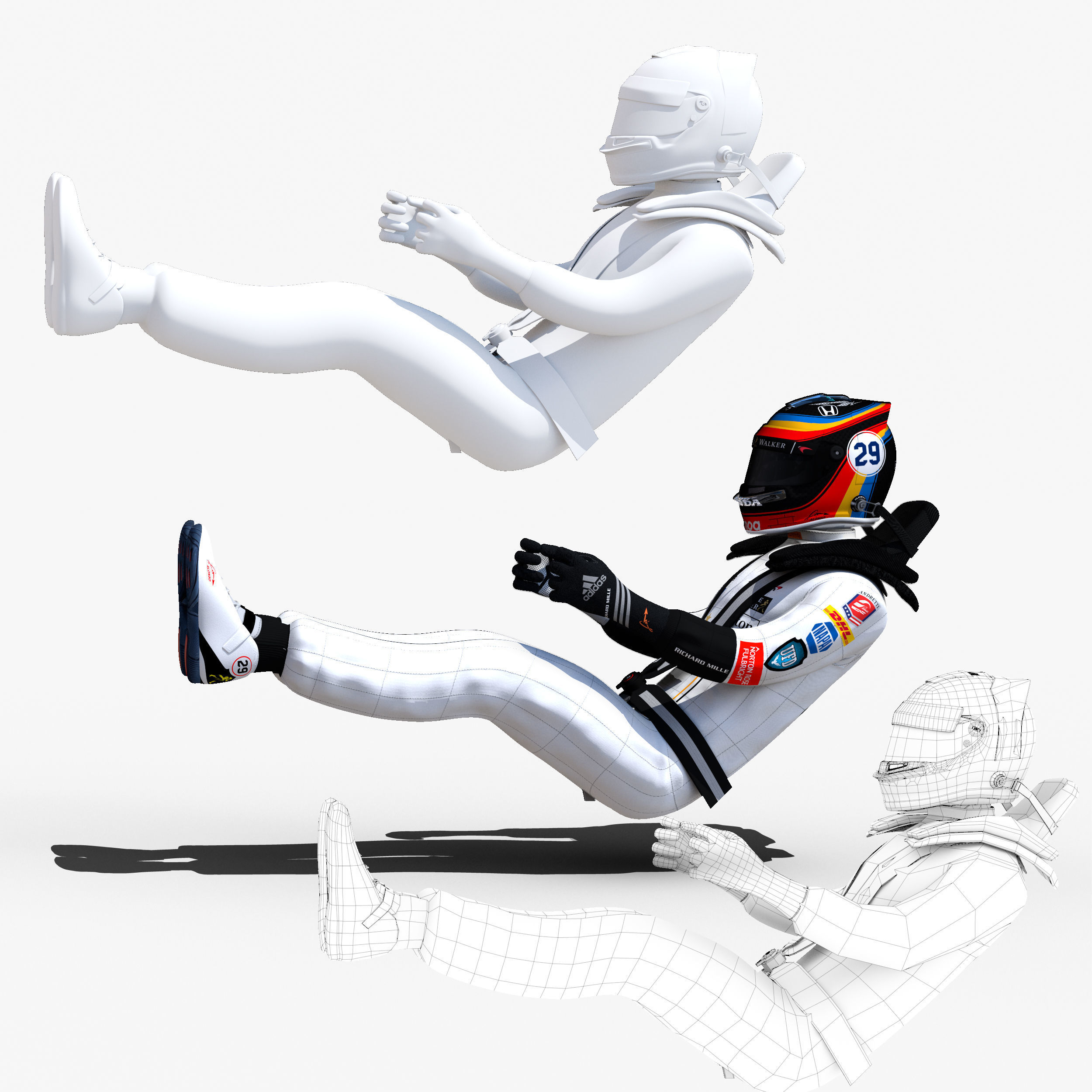 Fernando Alonso indy 2017 Low-poly 3D model_2